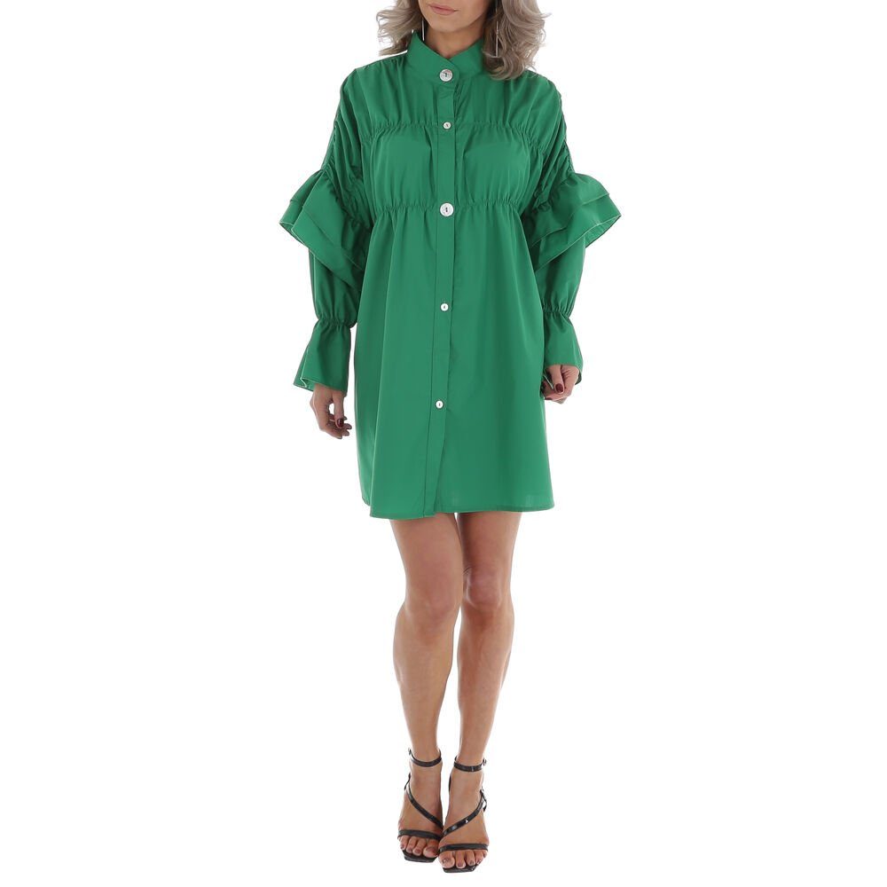 Blusenkleid Damen Rüschen in Ital-Design Grün Blusenkleid Freizeit