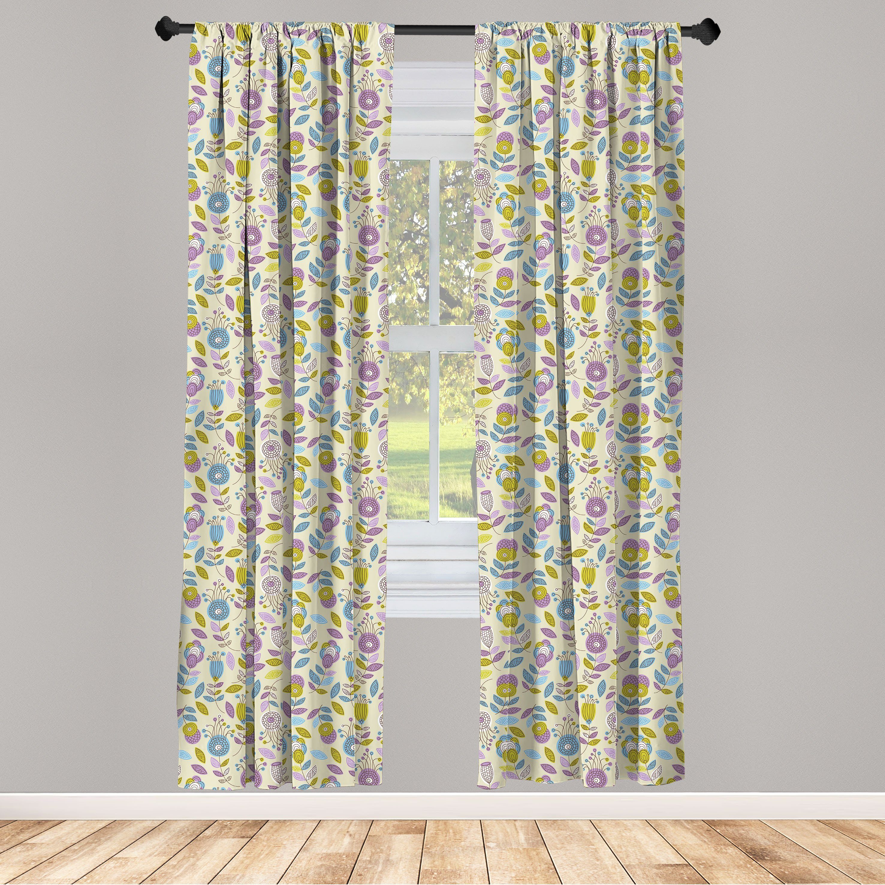 Gardine Vorhang für Wohnzimmer Schlafzimmer Dekor, Abakuhaus, Microfaser, Blumen Surreal Lustige Blumen-Strudel