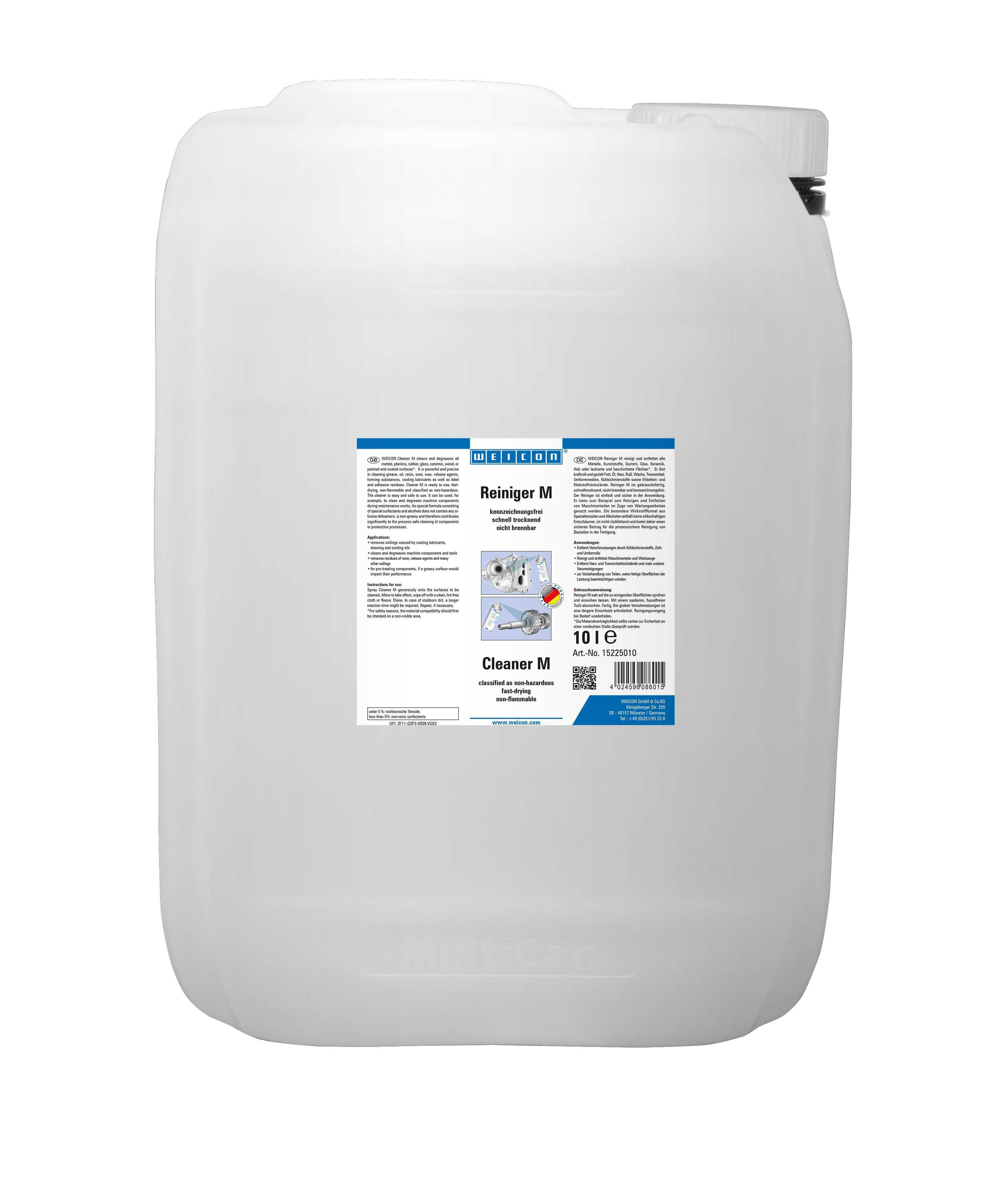 WEICON Reiniger M, kraftvoller Spezialreiniger Flüssigreiniger (Kanister, [- kennzeichnungsfrei, schnell trocknend, nicht brennbar)