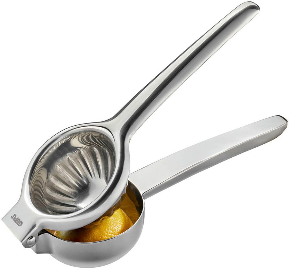 GEFU Zitruspresse LEMON, effizientes Hebelprinzip, tropffreier Ausguss, Edelstahl