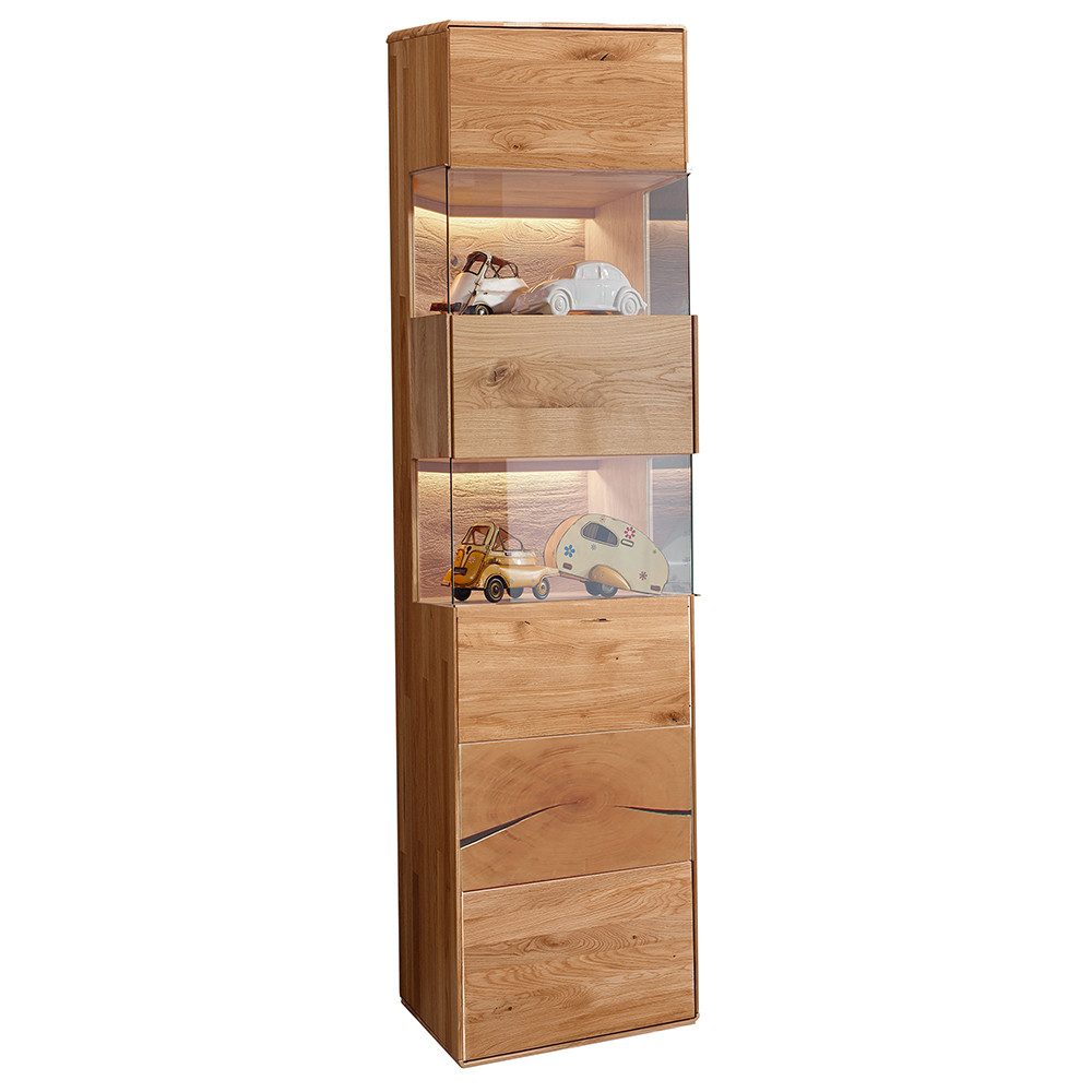 Lomadox Vitrine WESTON-69 Massivholz Wildeiche geölt 50 cm grifflos Push-to-open
