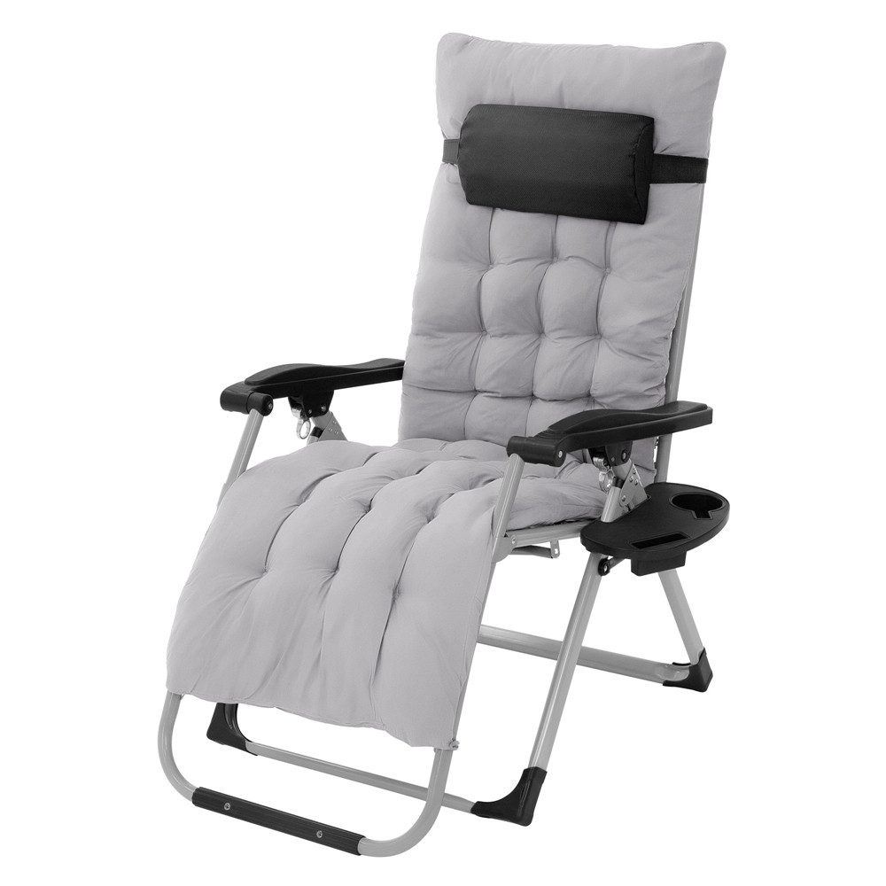 Hauki Gartenliege Sonnenliege mit Polster verstellbarem Nackenkissen & Getränkehalter, 1 St., Gartenstuhl Grau mit Rückenlehne wetterfest Relaxliege Outdoor