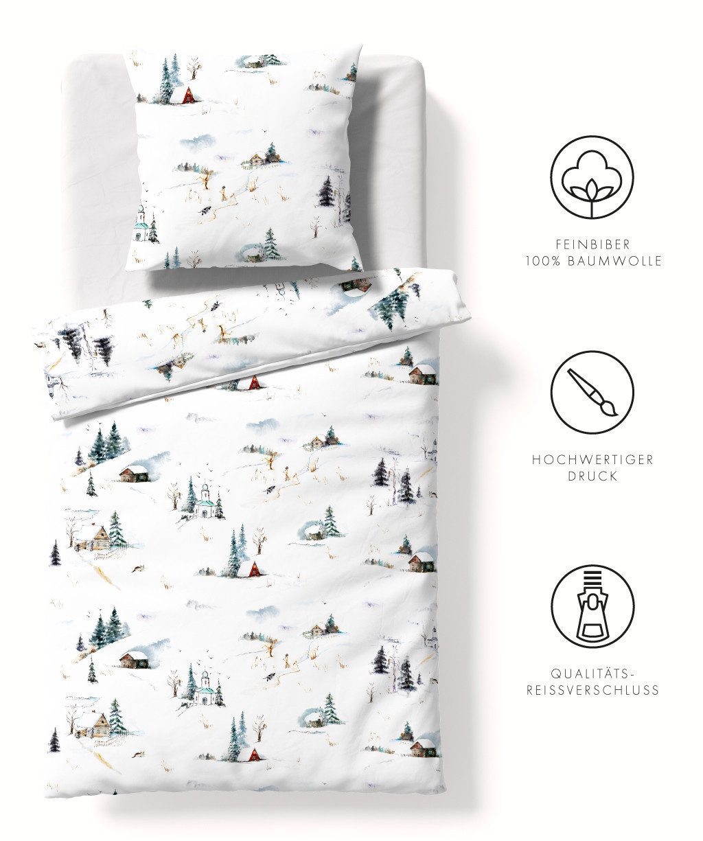 fleuresse Bettwäsche Aspen, Feinbiber, 2 teilig, Feinbiber mit Winterlandschaft