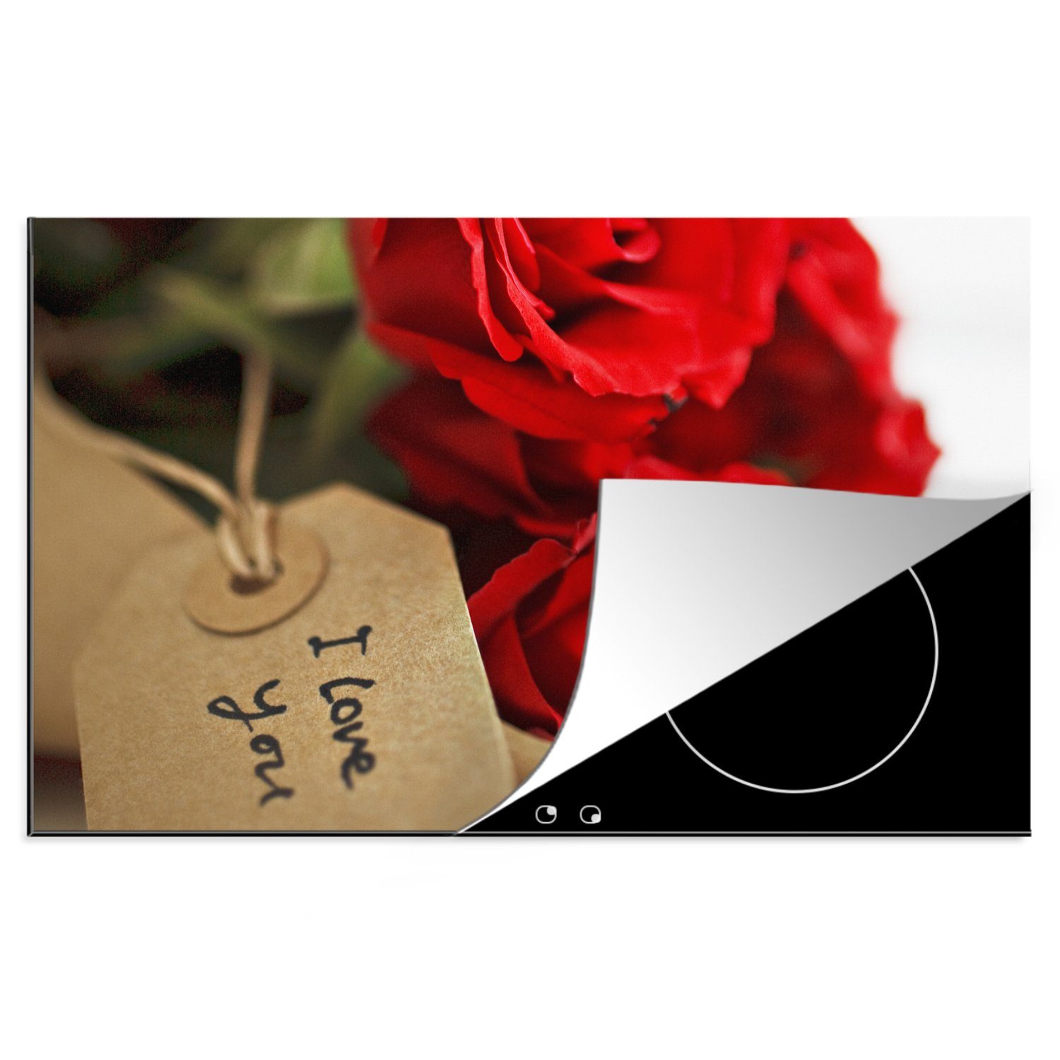 MuchoWow Herdblende-/Abdeckplatte Rote Rosen auf einem weißen Hintergrund für Valentinstag, Vinyl, (1 tlg), 81x52 cm, Induktionskochfeld Schutz für die küche, Ceranfeldabdeckung