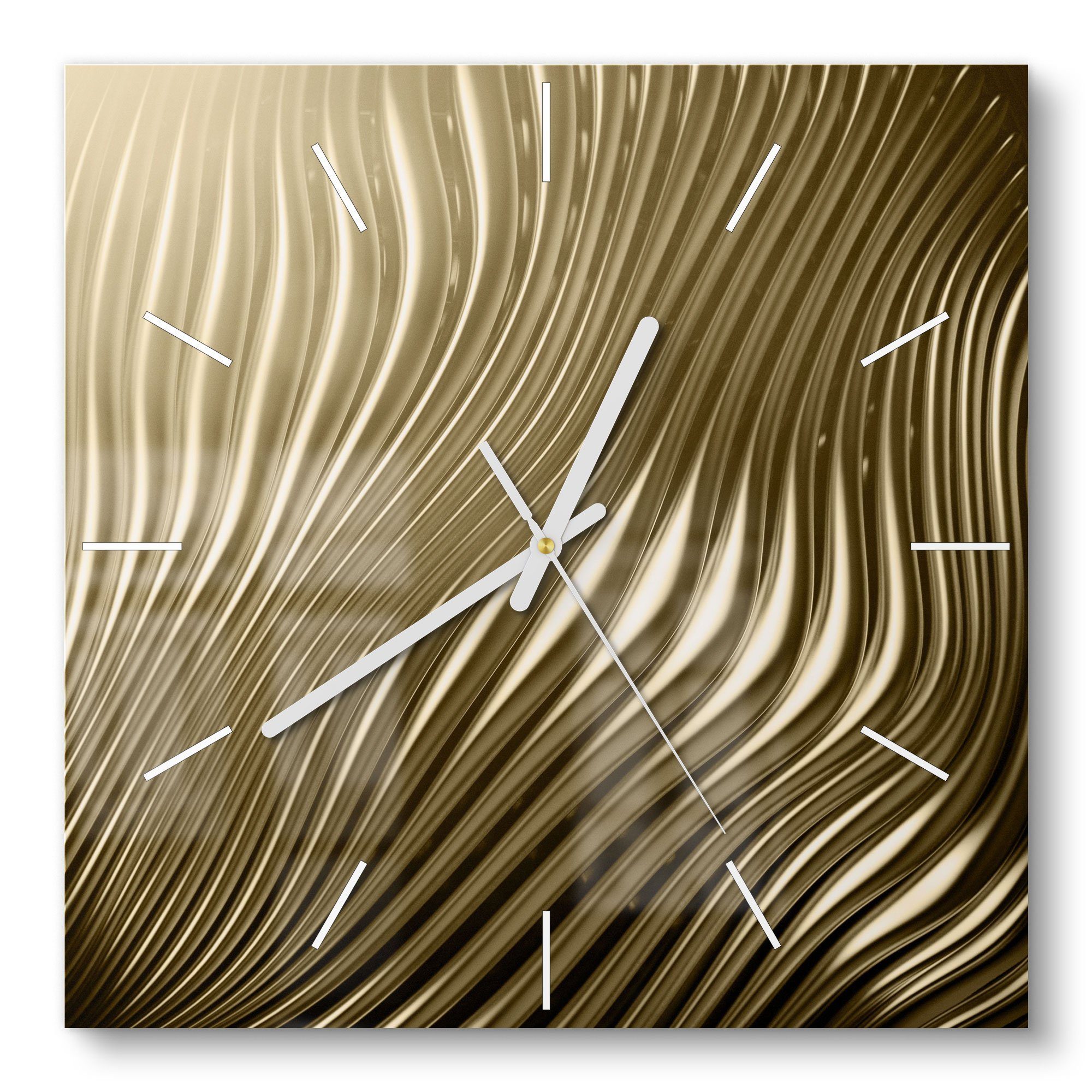 DEQORI Wanduhr 'Goldenes Rillendesign' (Glas Glasuhr modern Wand Uhr Design Küchenuhr)