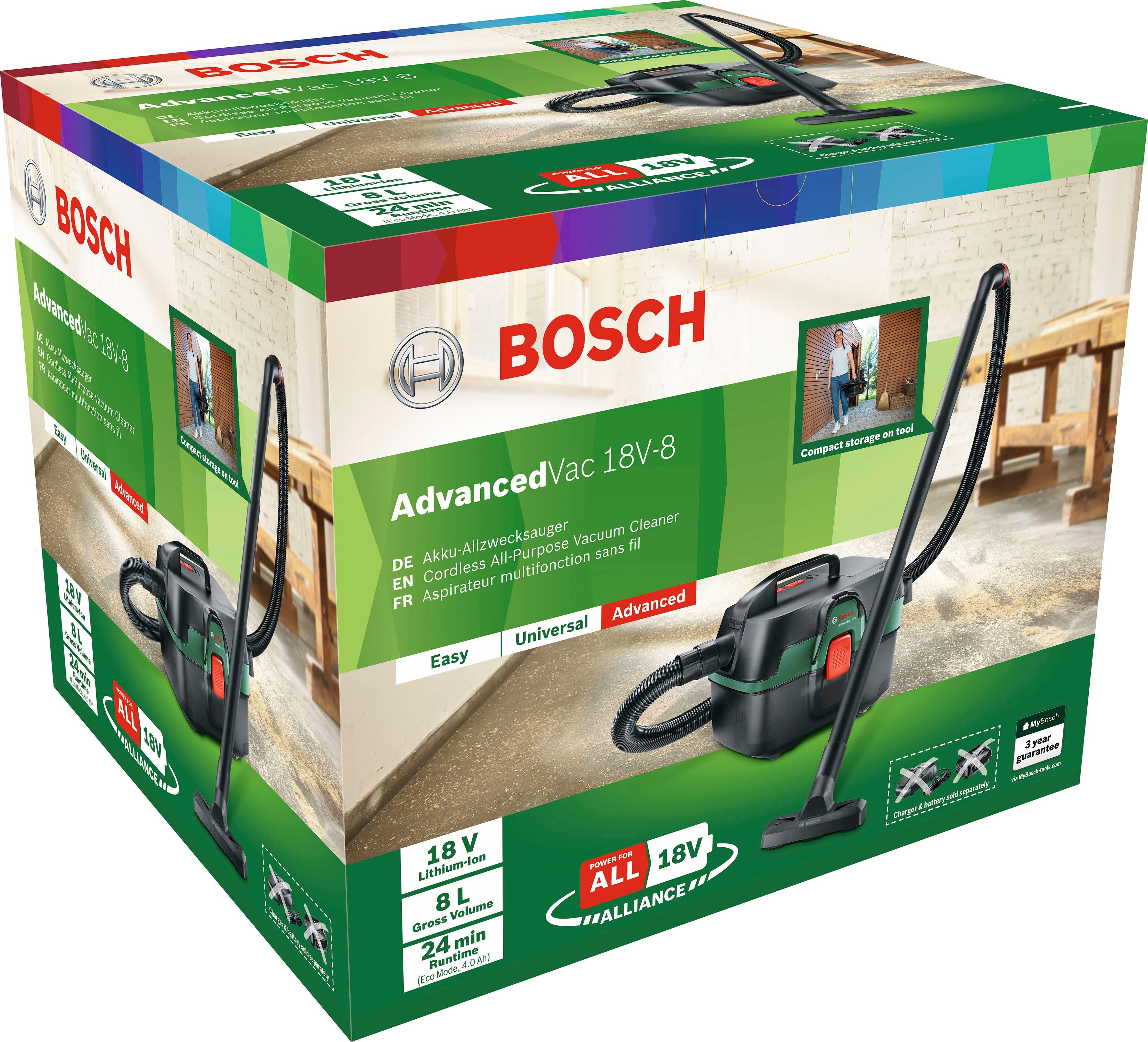 Bosch Home & Nass-Trocken-Akkusauger AdvancedVac und Beutel, mit Akku Garden ohne 18V-8, Ladegerät