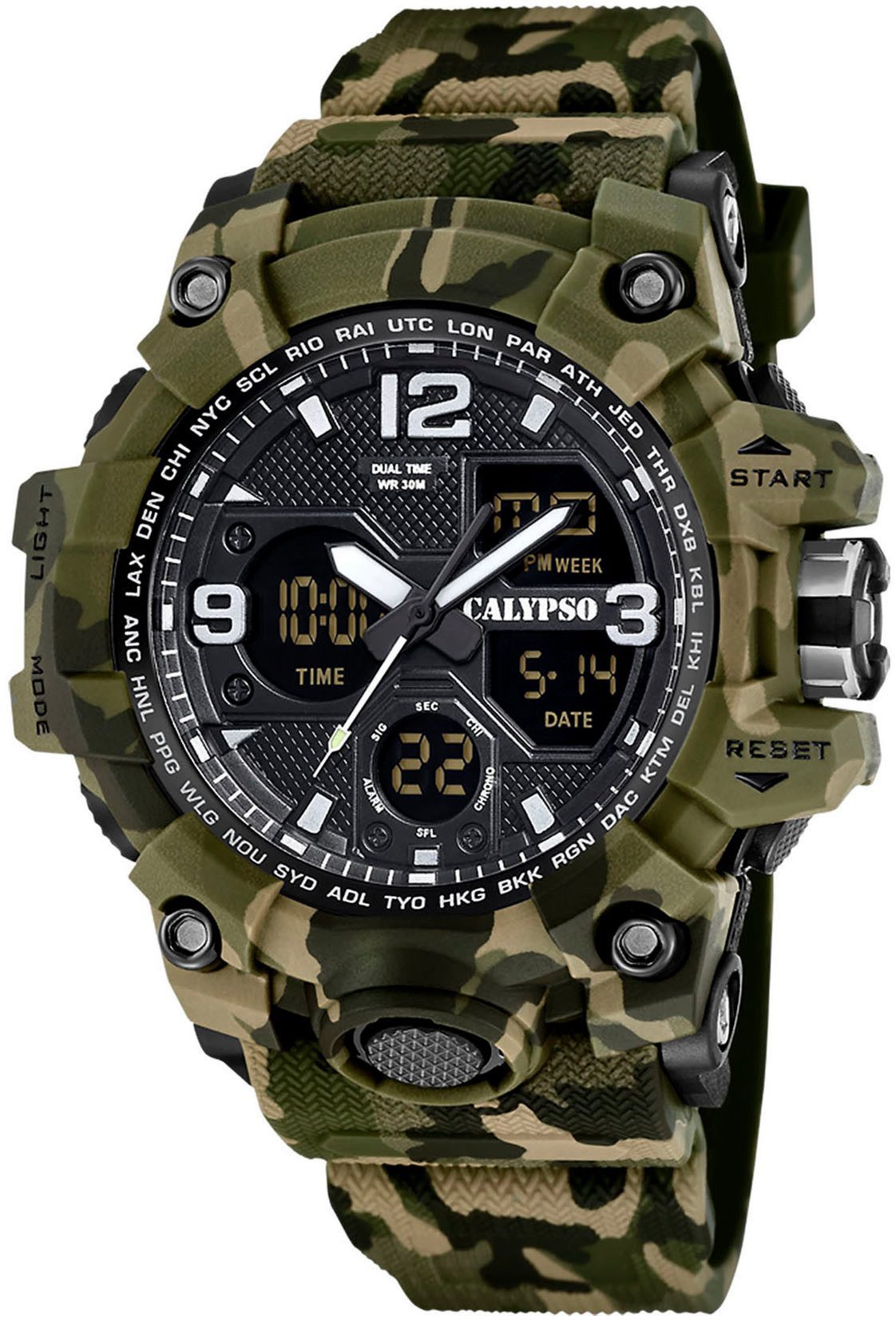 Calypso Quarzuhr Herrenuhr K5855-3 Grün Kunststoffband 56 mm