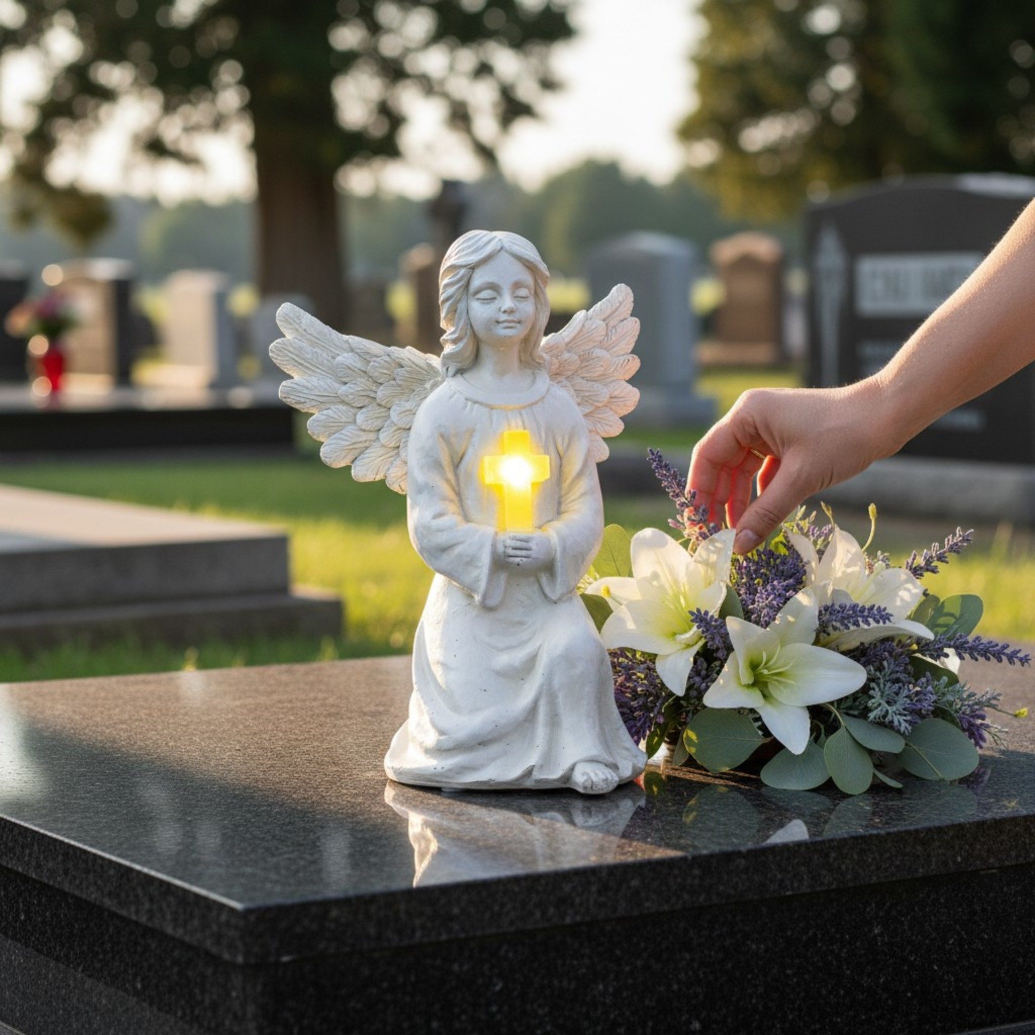 Meinposten Engelfigur Gartendeko Solar Gartenfiguren Außen LED 22x16 Schutzengel Grab (1 St), Dekofigur