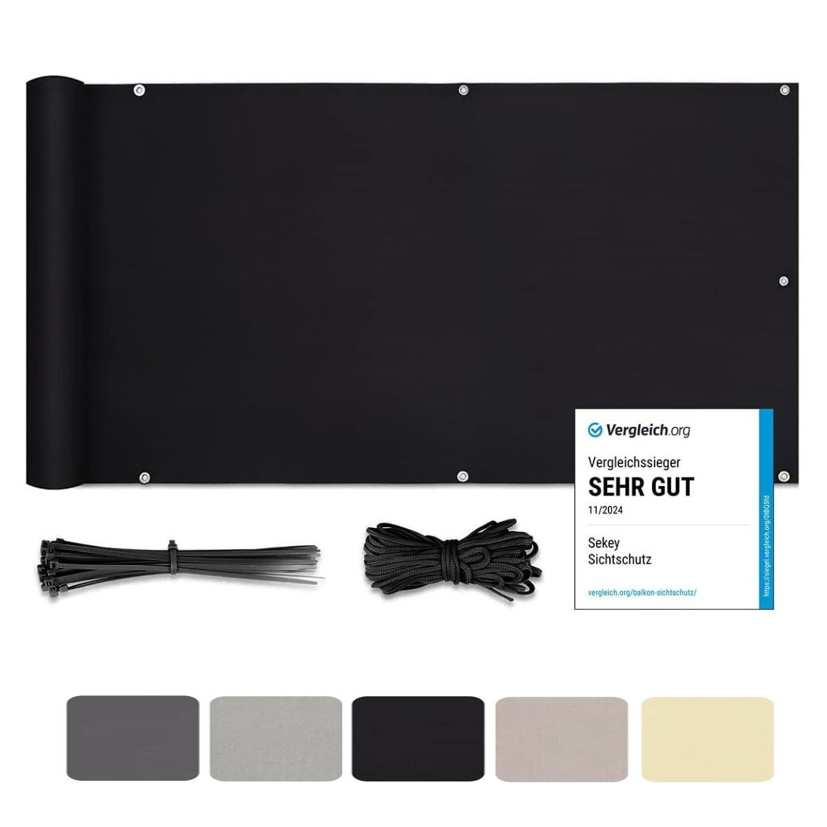 Sekey Balkonsichtschutz Polyester Balkonbespannungen Sichtschutz Garten Zaun Windschutz H: 75cm, 90 cm, 120cm / B: 300 cm, 400cm, 500 cm, 600cm