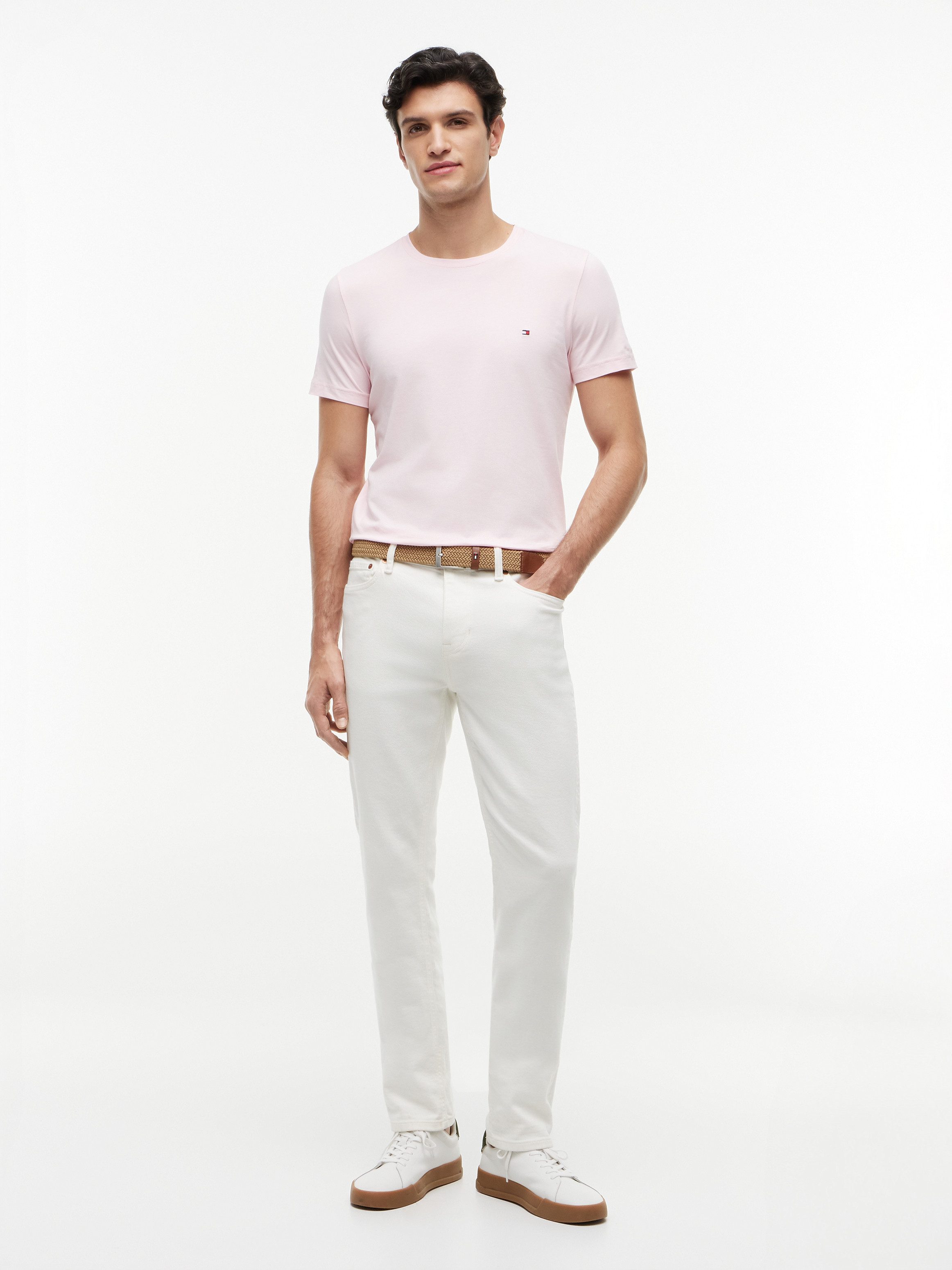 Tommy Hilfiger T-Shirt STRETCH SLIM FIT unifarben, casual, slim fit, Baumwollmix, Rundhals – Bild 4 von 5