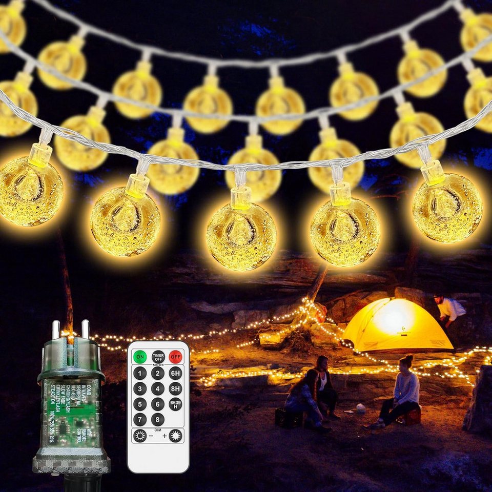 lightmance LED-Lichterkette, Kugel 8 Modi Strom für Innen & Außen