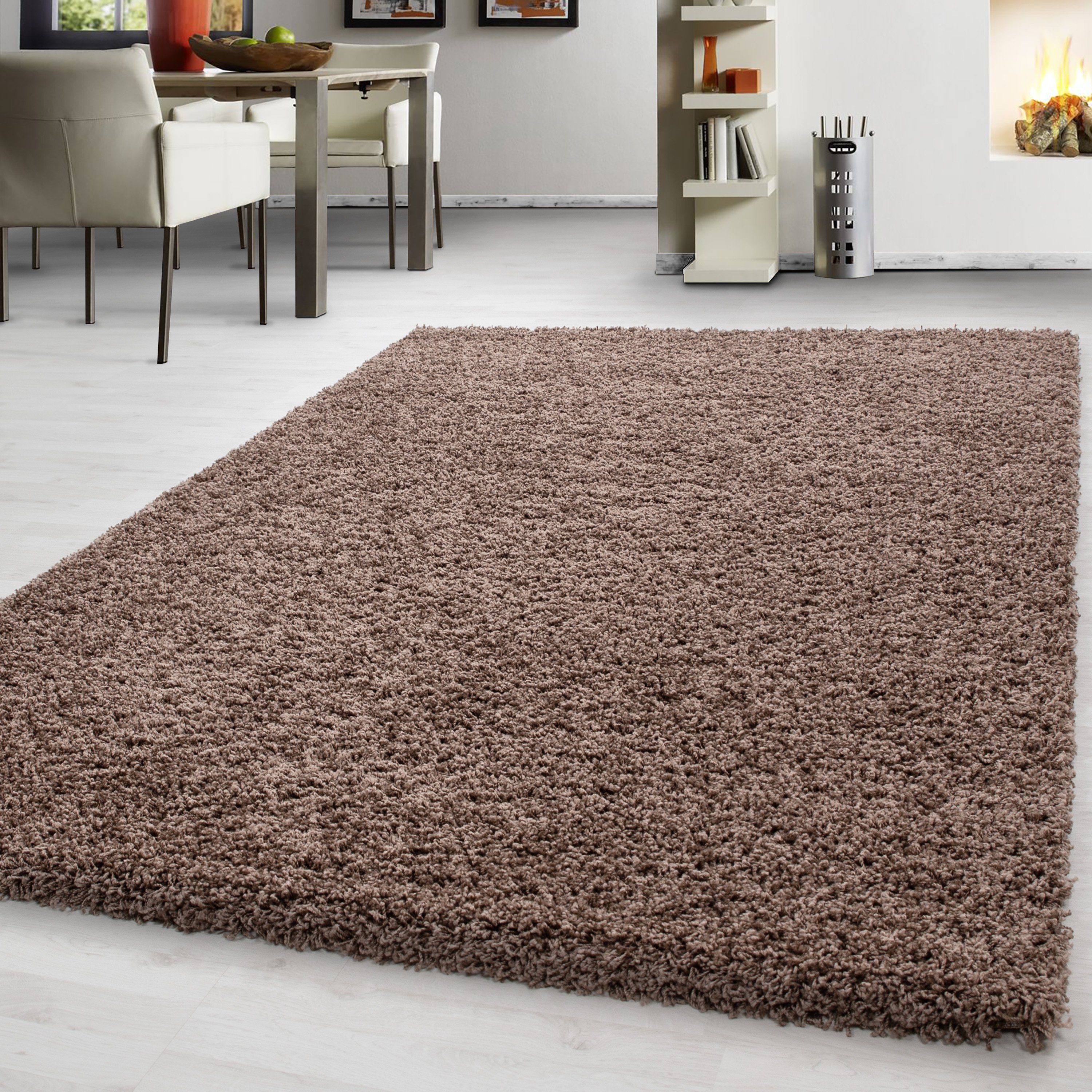 Teppium Teppich Unicolor - Einfarbig, Rechteckig, Höhe: 30 mm, Einfarbig Shaggy Teppich Wohnzimmer Langflor versch. farben und größen