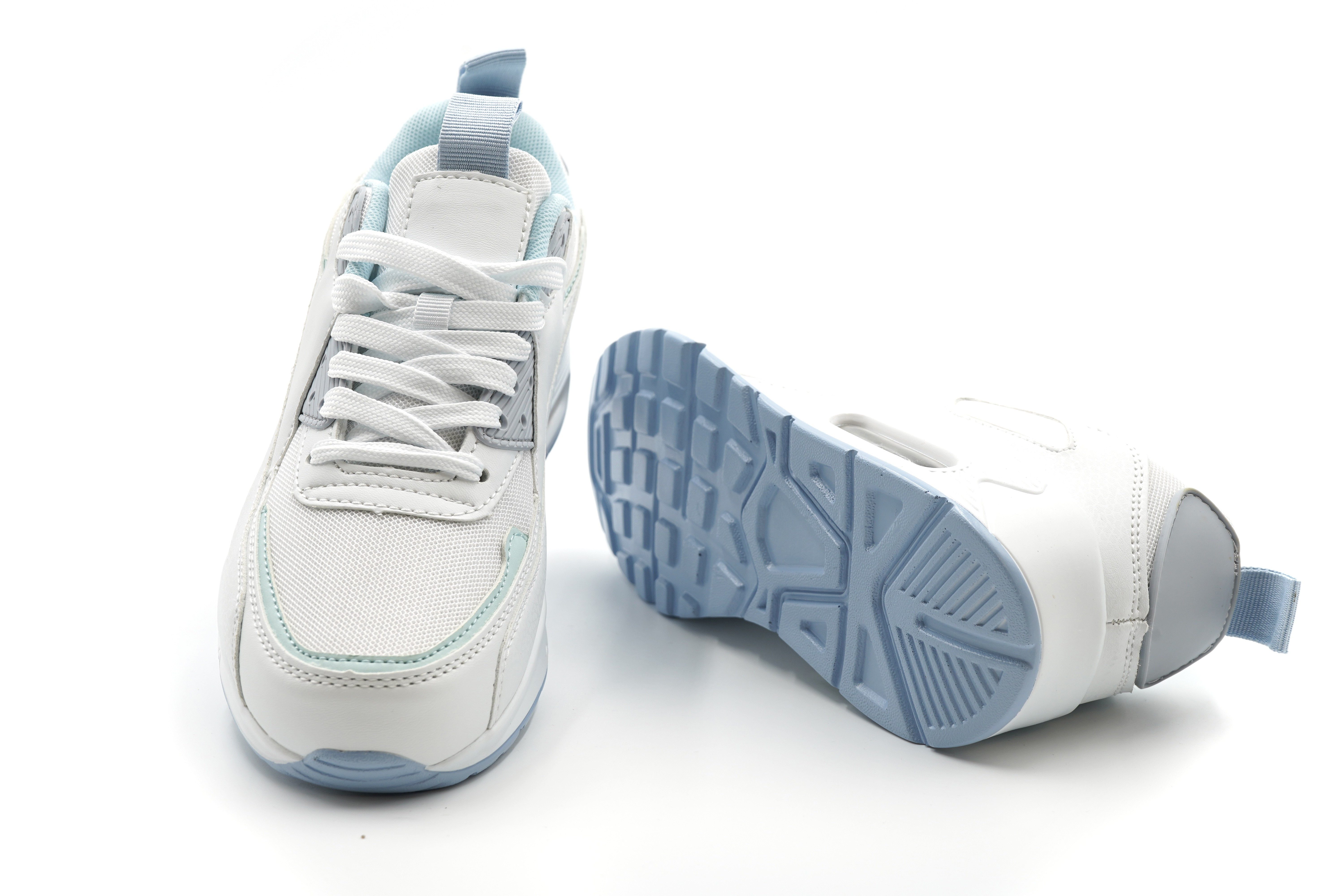 Sonderpostendiscount Damenschuhe Sneaker mit Luftpolster Modell 131-040 White/Blue Sneaker Luftpolster