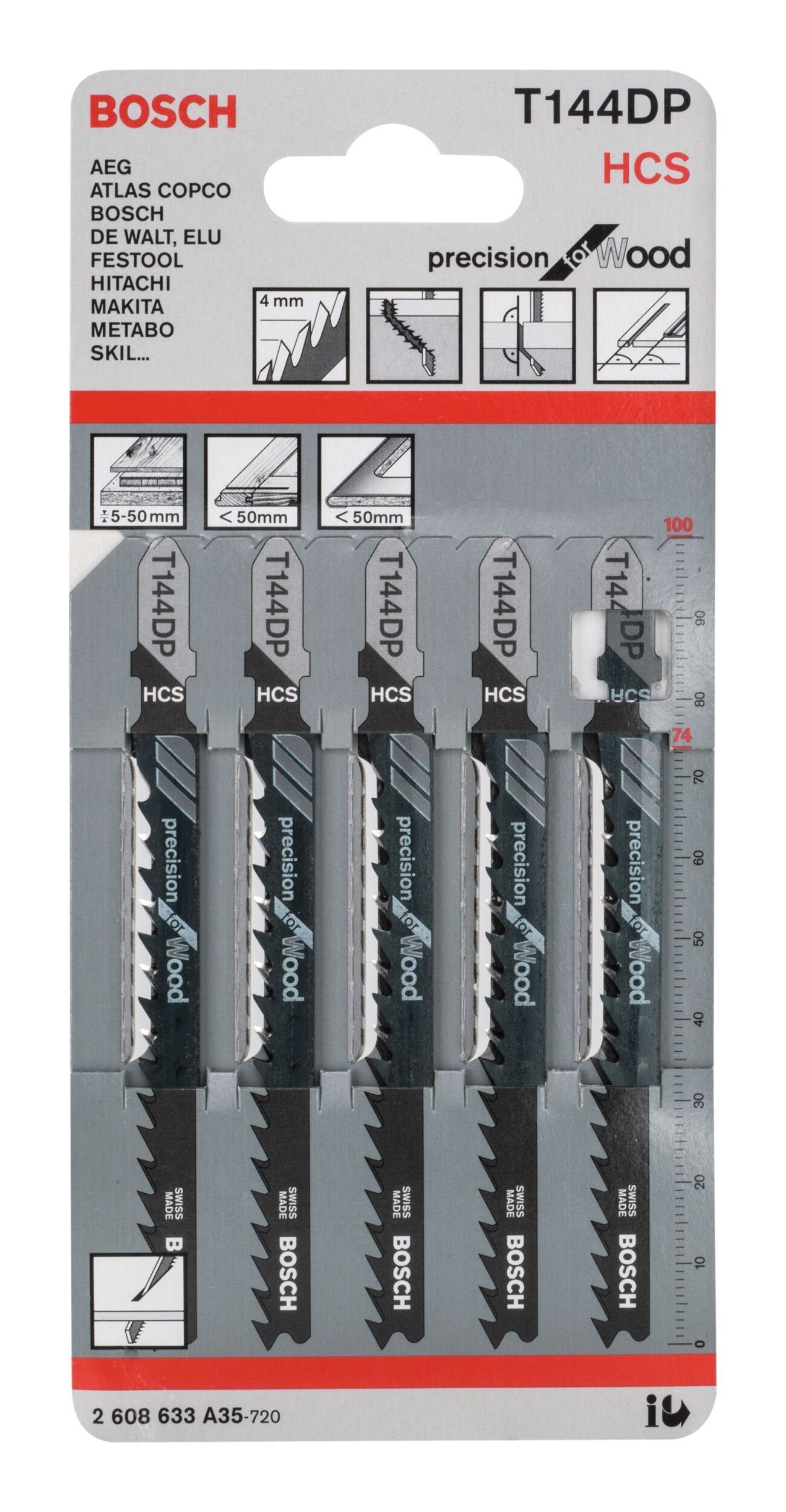 for T 144 5er-Pack Wood (5 Precision - DP Stück), Stichsägeblatt BOSCH