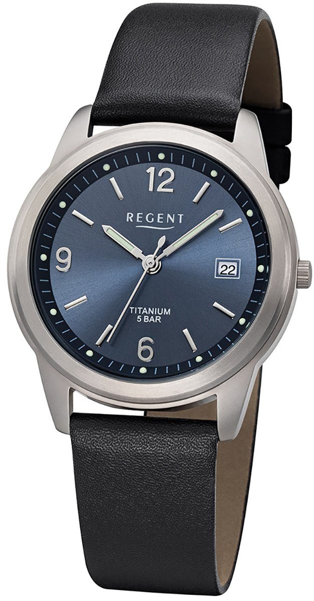 Quarzuhr Armbanduhr Herren Lederarmband Uhr Regent Regent 36mm), F-682 Leder (ca. rund, Herren Quarzwerk, mittel