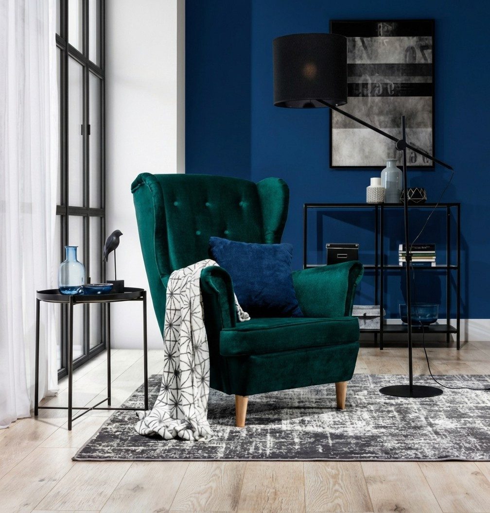 Xlmoebel Ohrensessel Lounge Sessel Samt Polster Club Designer Möbel Fernseh Sofa (1-St), Made in Europa