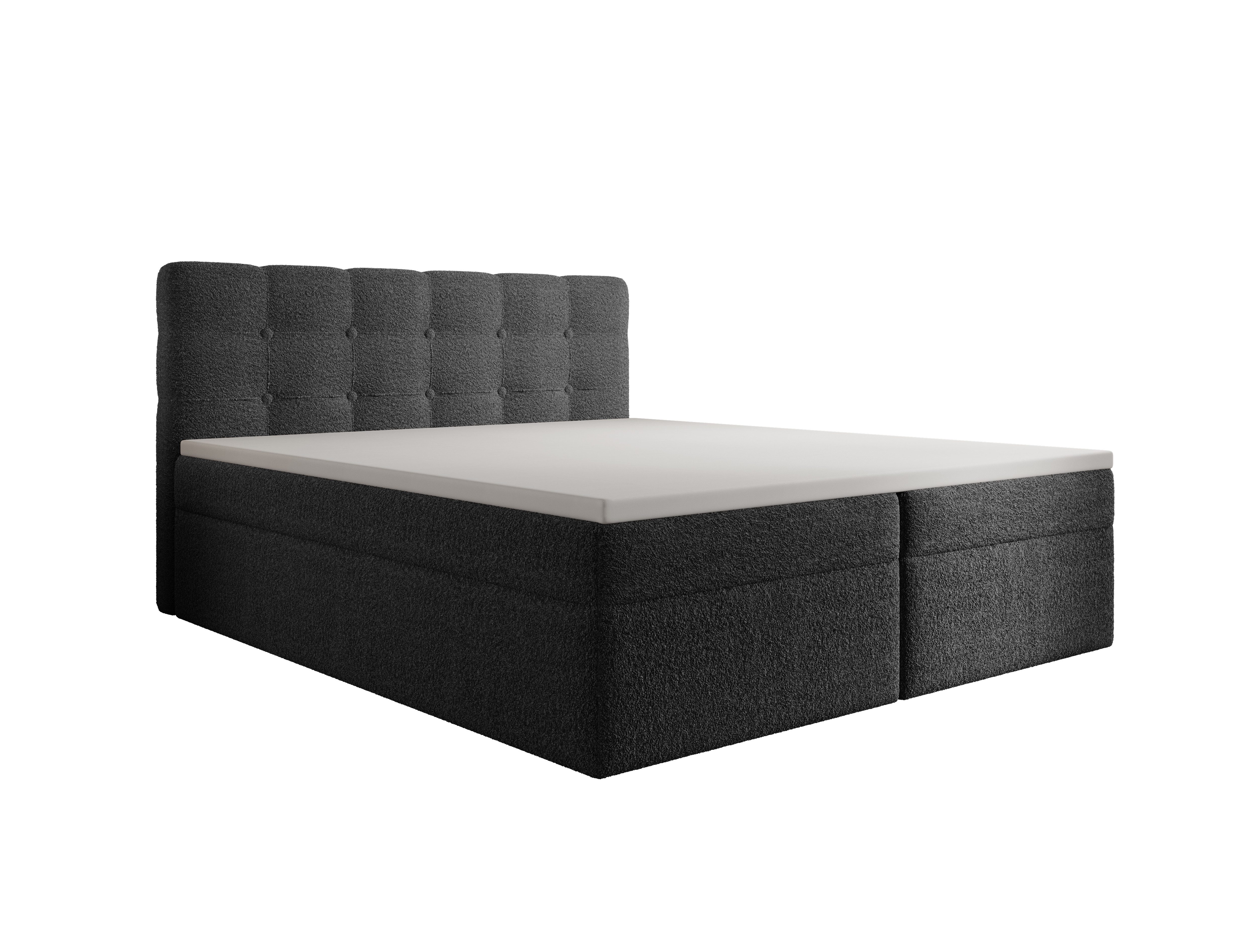 thematys Boxspringbett Luxus mit Bettkasten 140x200–200x200cm - Velours oder Bouclé Bezug (Polsterbett Bonnellfederkern Matratze H3 + Gratis 3cm Topper, – Doppelbett mit Stauraum - Boxbett)