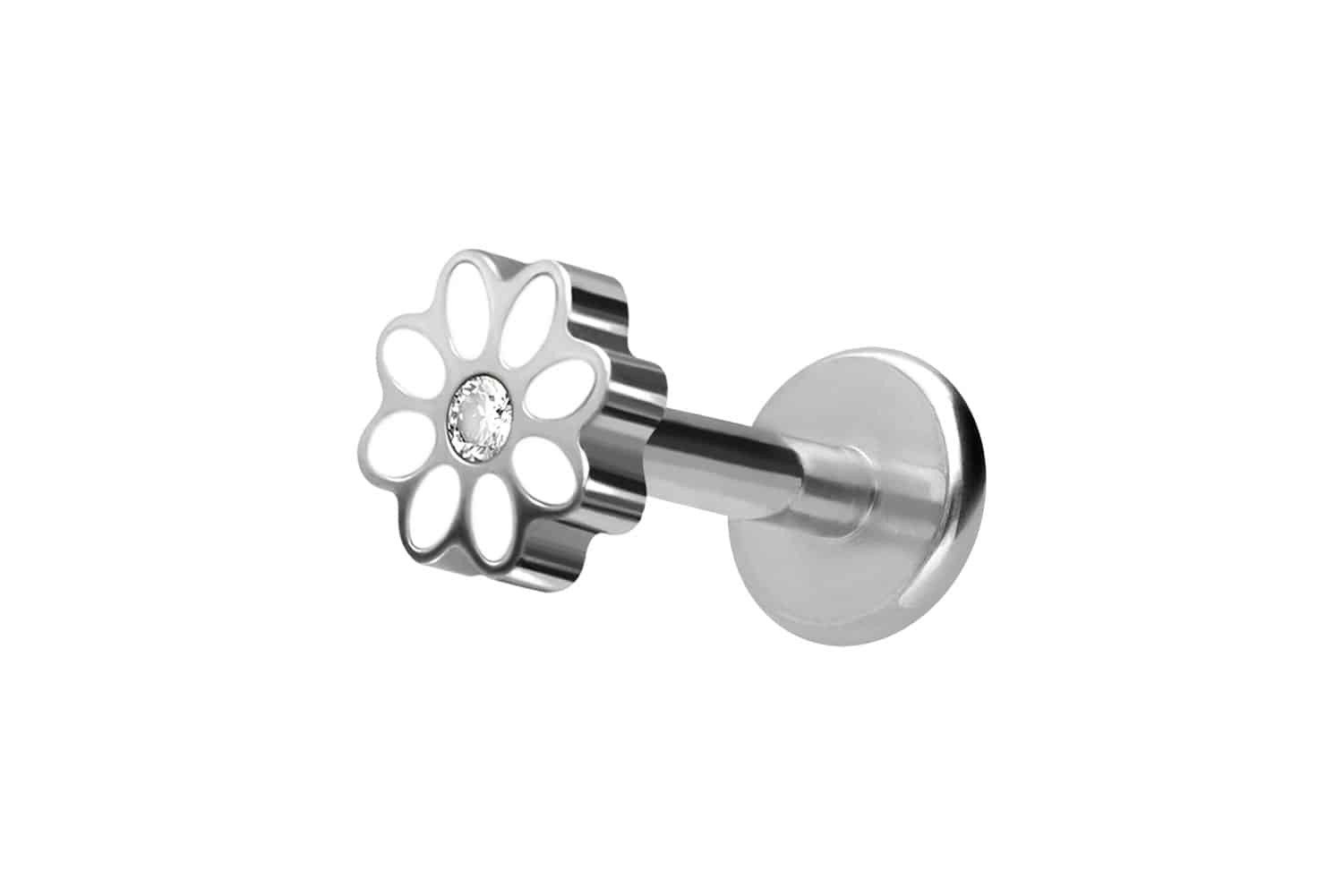 Piercing-Set Titan Labret mit Innengewinde GÄNSEBLÜMCHEN + KRISTALL