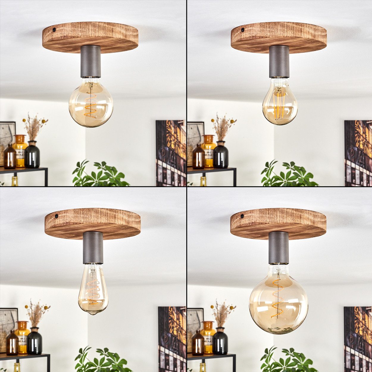 hofstein Deckenleuchte moderne Deckenlampe aus Holz und Metall in Natur und Schwarz, ohne Leuchtmittel, im offenen Design, Ø 20 cm, 1-flammig, 1 x E27, ohne Leuchtmittel