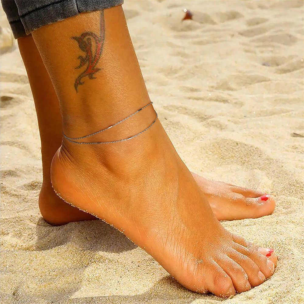 Rouemi Fußkette Fußkettchen, stilvolle Doppel-Fußkettchen-Set Strand Einfachheit