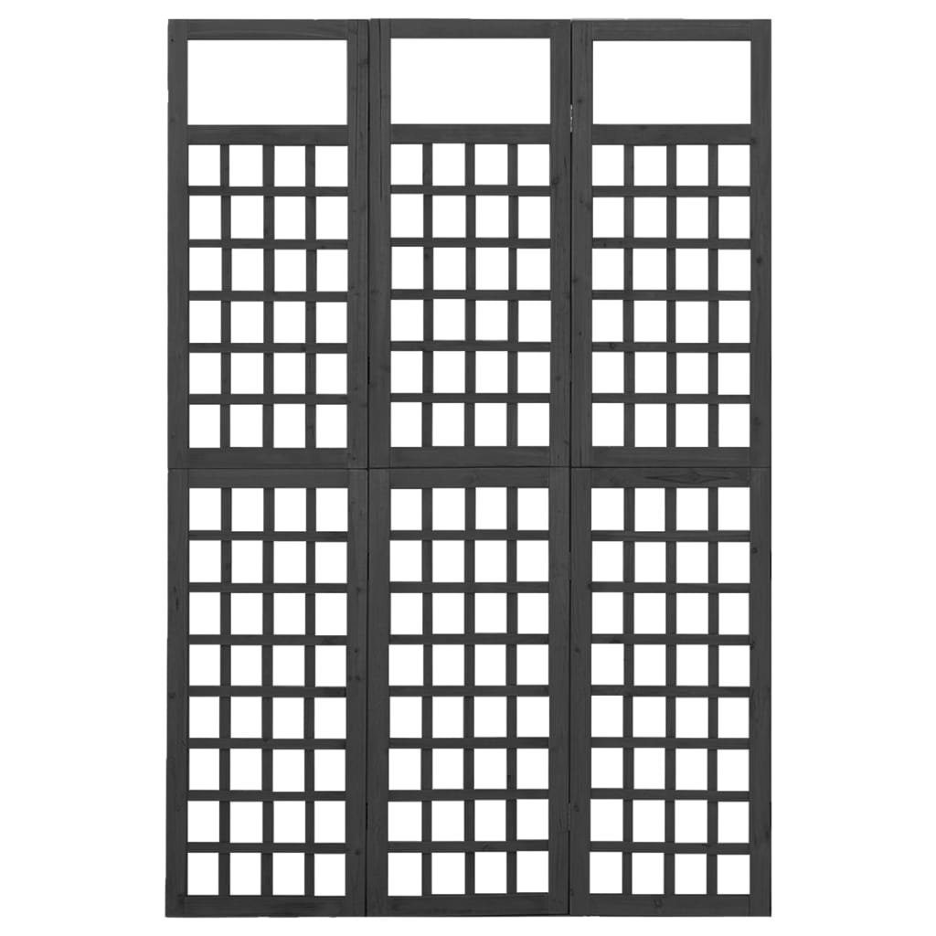 Massivholz Paravent/Spalier cm Schwarz 3-tlg. Tanne 121x180 furnicato Raumteiler