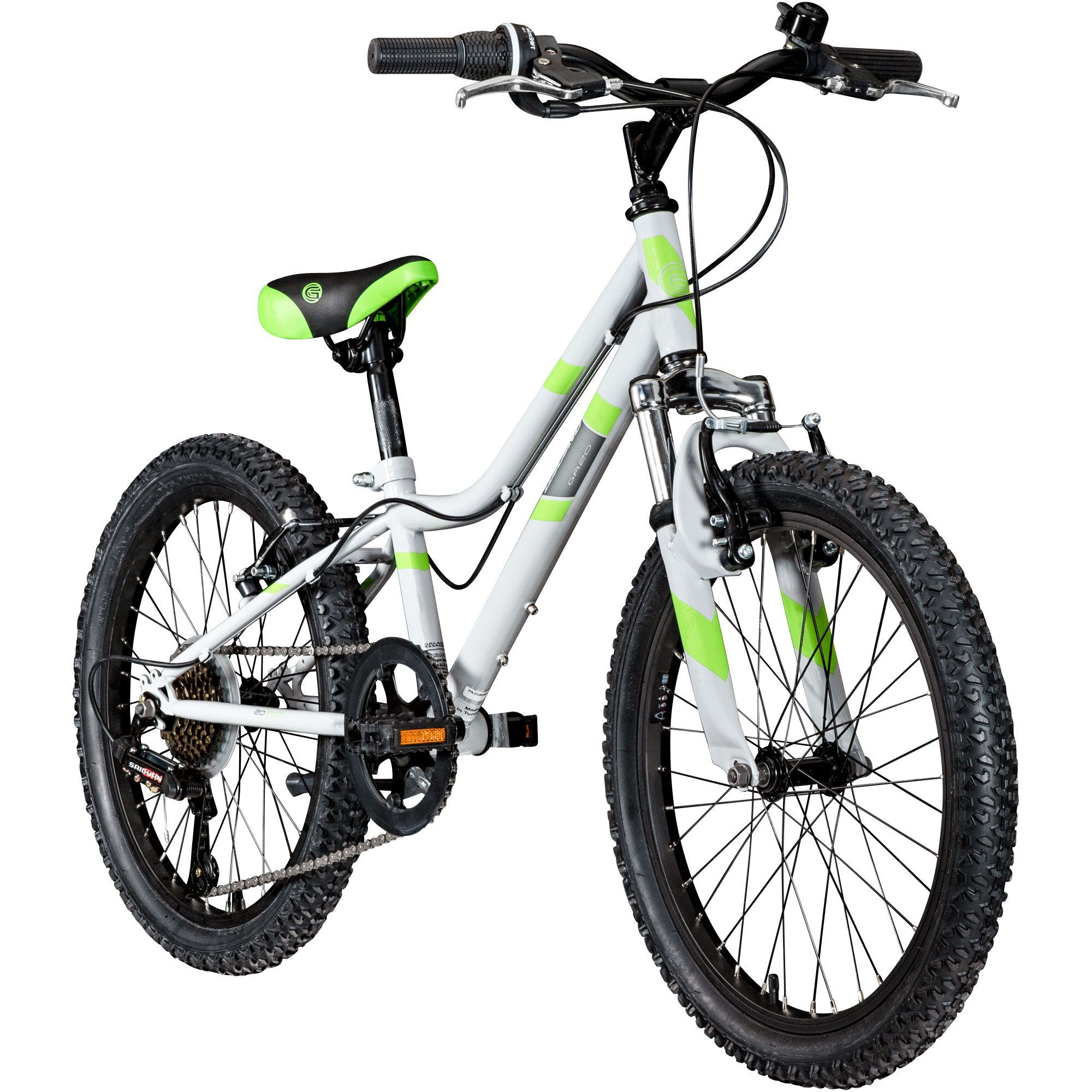 Galano Mountainbike GA20, 7 Gang, Kettenschaltung, Kinderfahrrad 20 Zoll 120 - 135 cm Mädchen Jungen Fahrrad ab 5 Jahre grau/grün