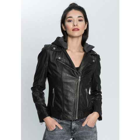 Gipsy Lederjacke ELA coole 2-in-1-Bikerjacke mit abnehmbarer Jersey-Kapuze