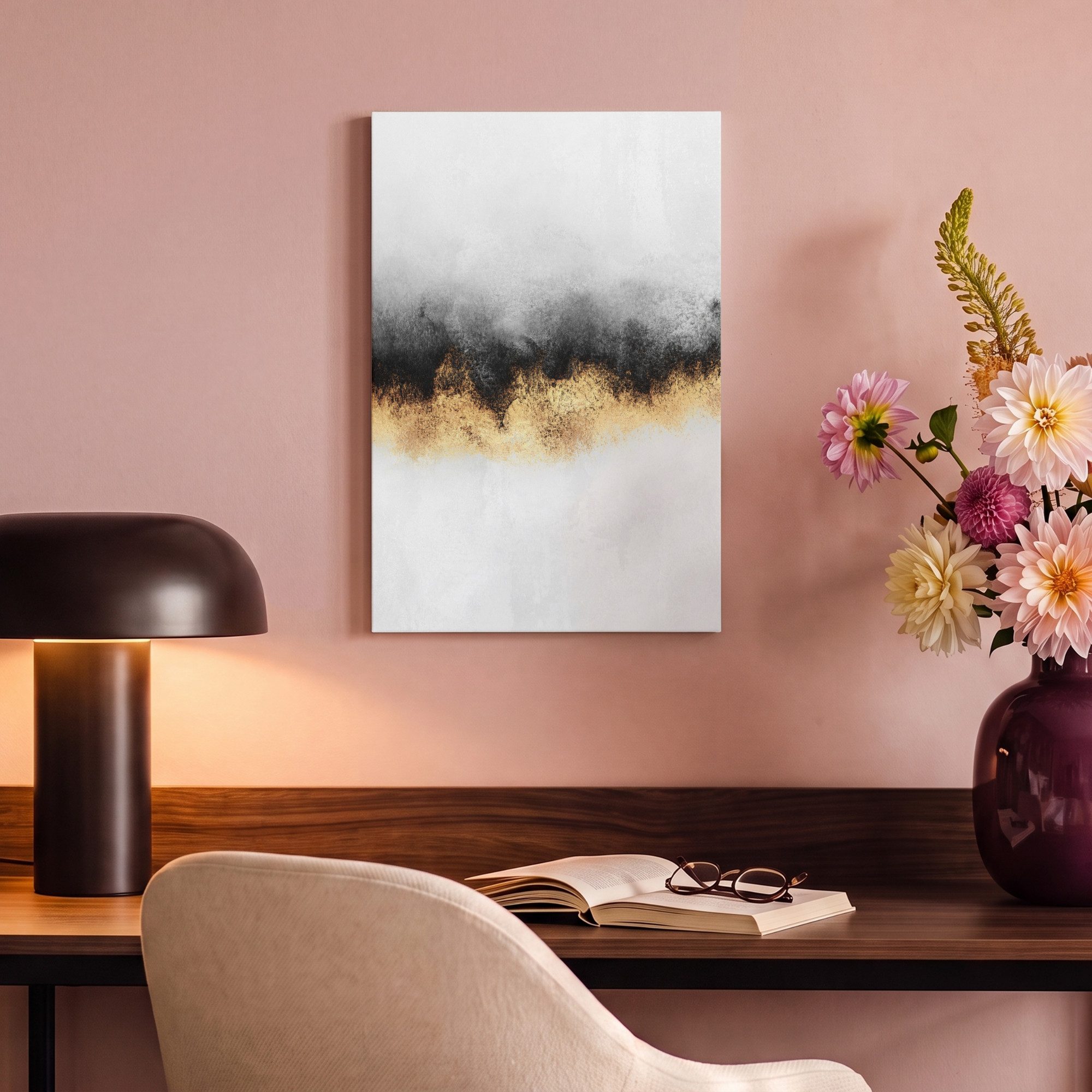 OneMillionCanvasses® Leinwandbild Gold - Chic - Abstrakt - Schwarz - Weiß - Luxus, Fotodruck (1 St), Wandbild, Deko Schlafzimmer Wohnzimmer Flur 20x20 cm – Bild 4 von 5