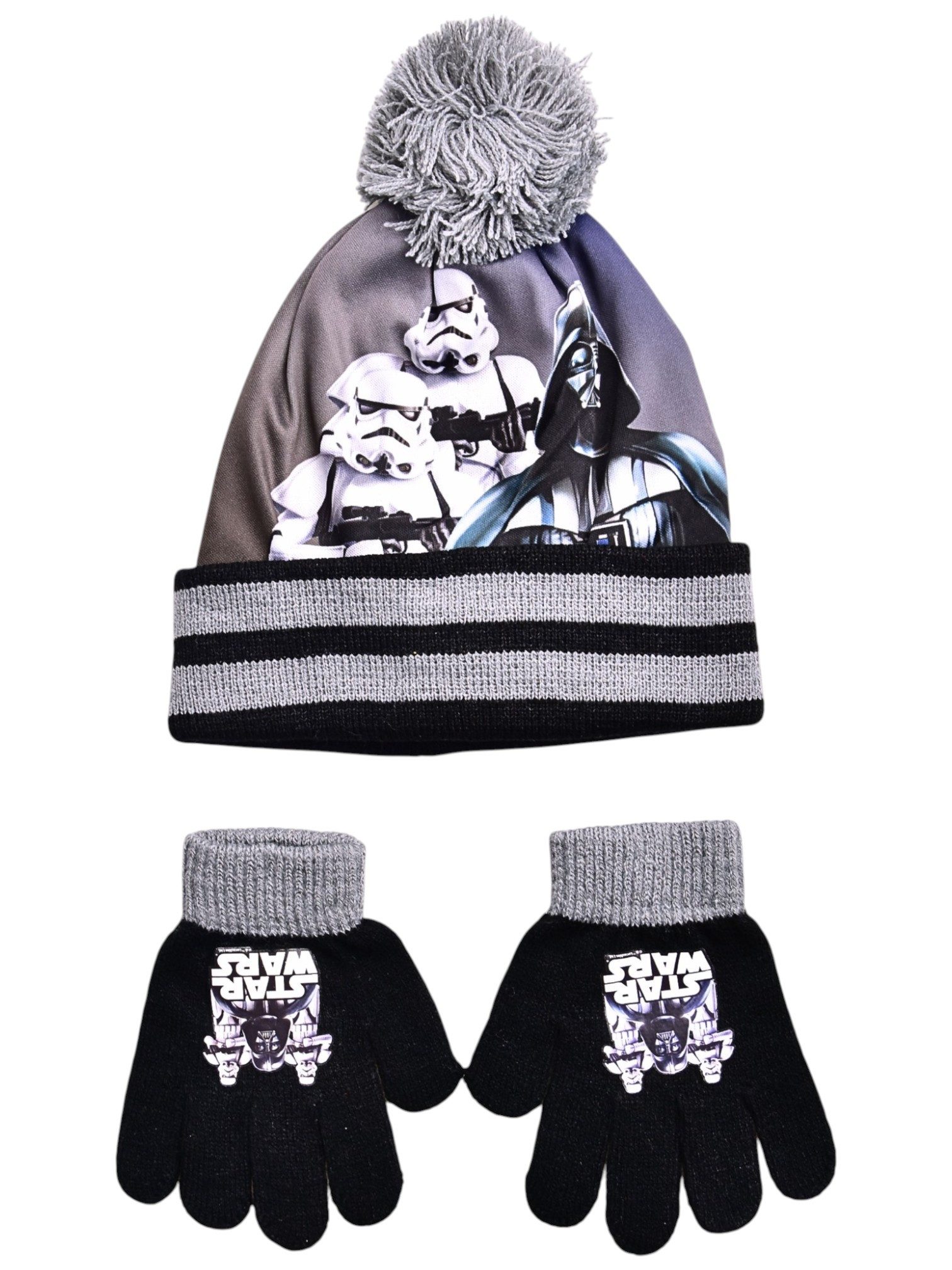 Star Wars Bommelmütze Darth Vader & Sturmtruppen (2-St) Jungen Winter-Set Mütze & Handschuhe 2-4 Jahre