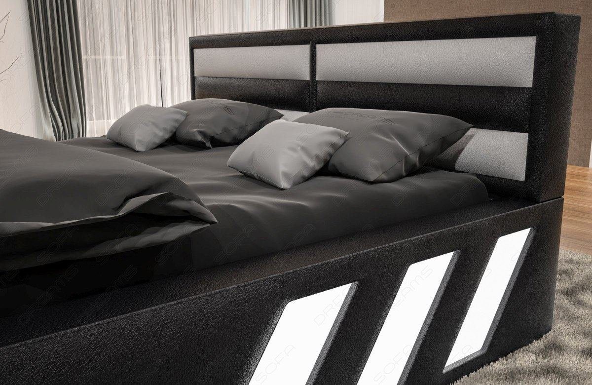 mit LED Beleuchtung weiß Matratze, mit schwarz Beleuchtung, Premium Dreams Komplettbett Sofa mit LED Boxspringbett mit Kunstleder Bett - Apollonia Topper,