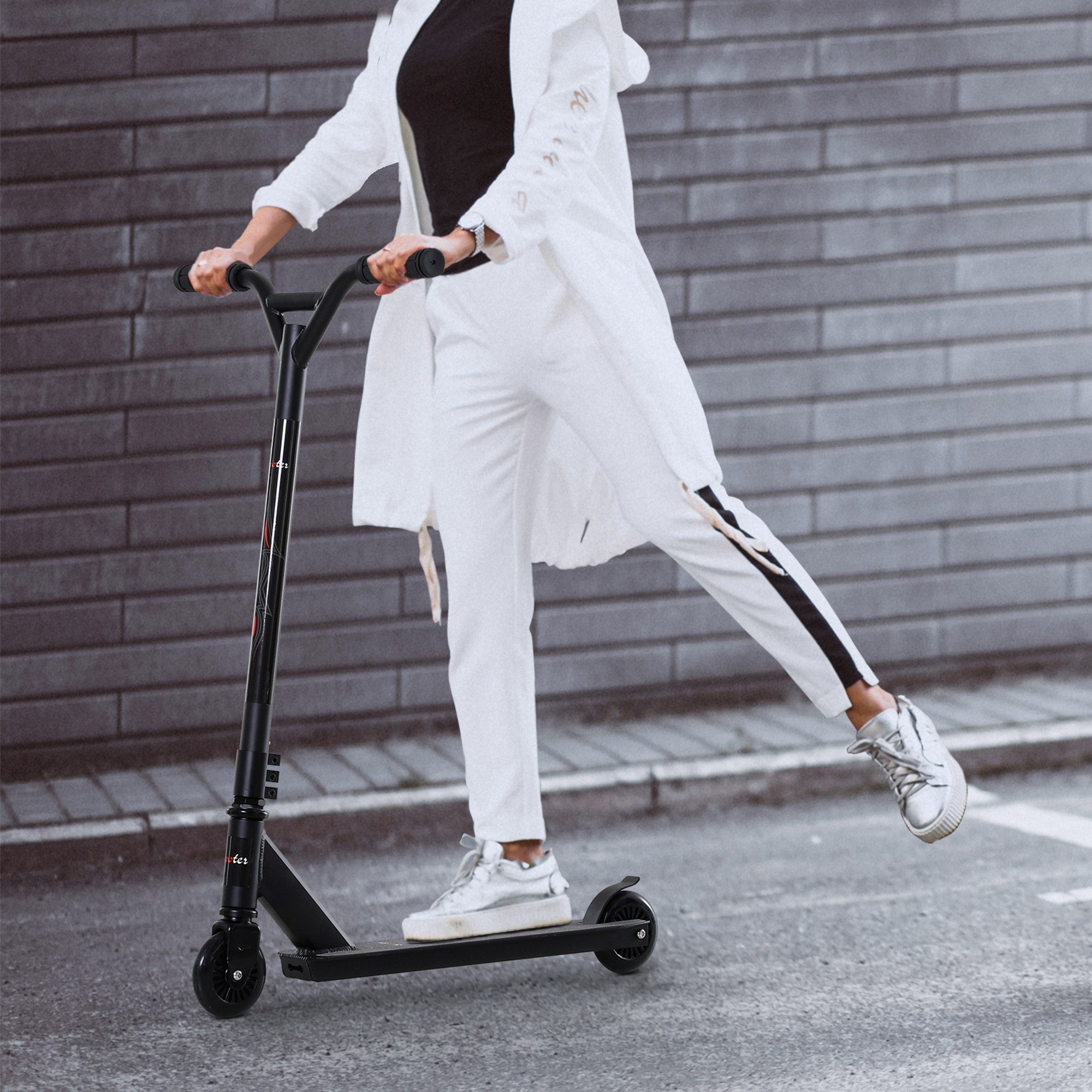HOMCOM Stuntscooter Scooter mit 100mm PU-Rädern, (Roller, 1 tlg., Stuntroller), Alu, Schwarz 68 x 47,2 x 86 cm