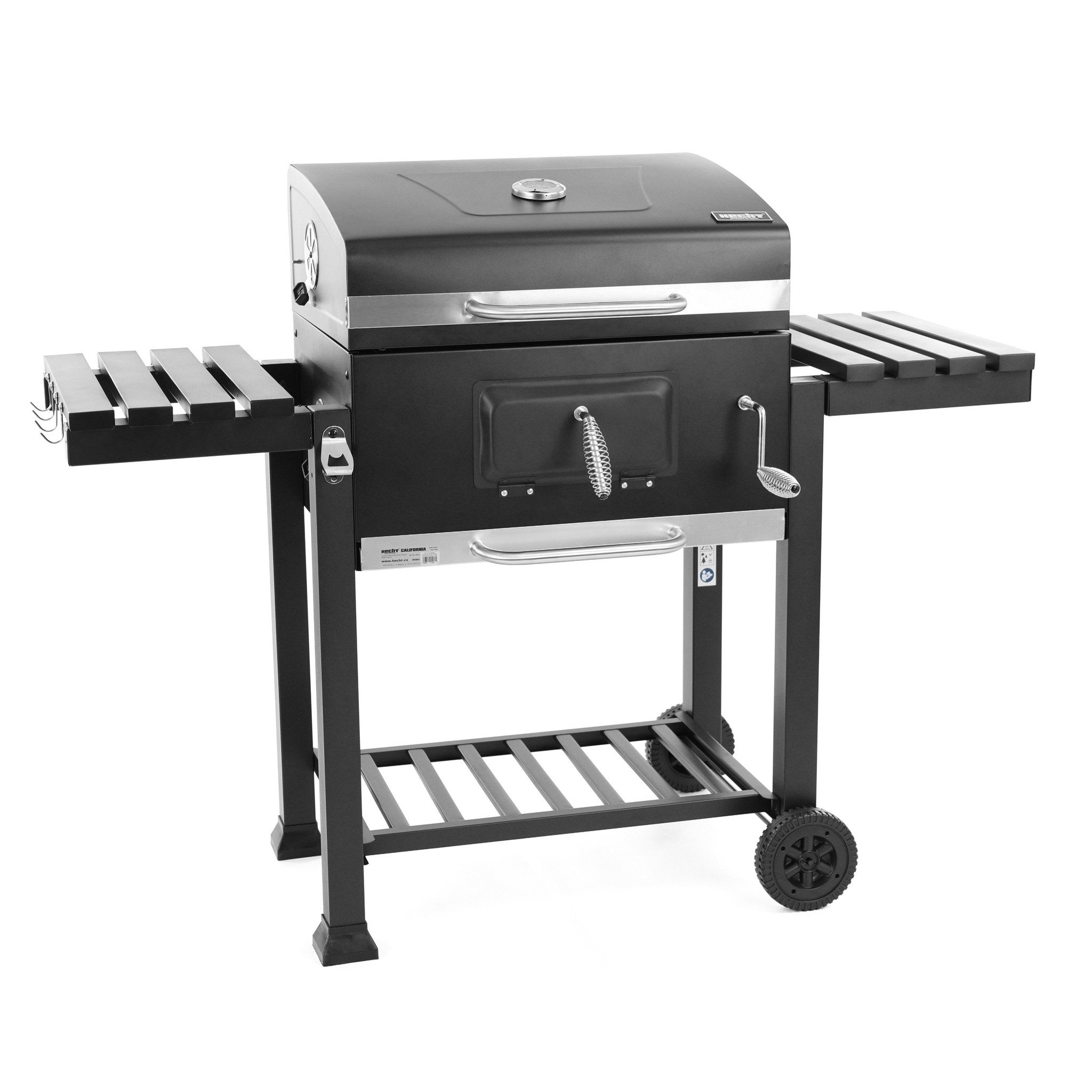 Hecht Holzkohlegrill XXL mit Deckel Thermometer Transporträder, integrierter Flaschenöffner, Ascheschublade