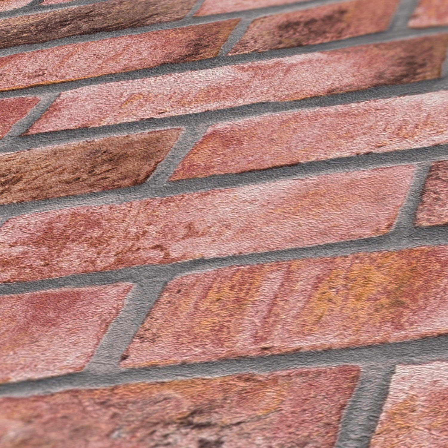 Vliestapete A.S. Stones Bricks Steintapete leicht Backstein, St), strukturiert, & rot/grau matt, Création (1