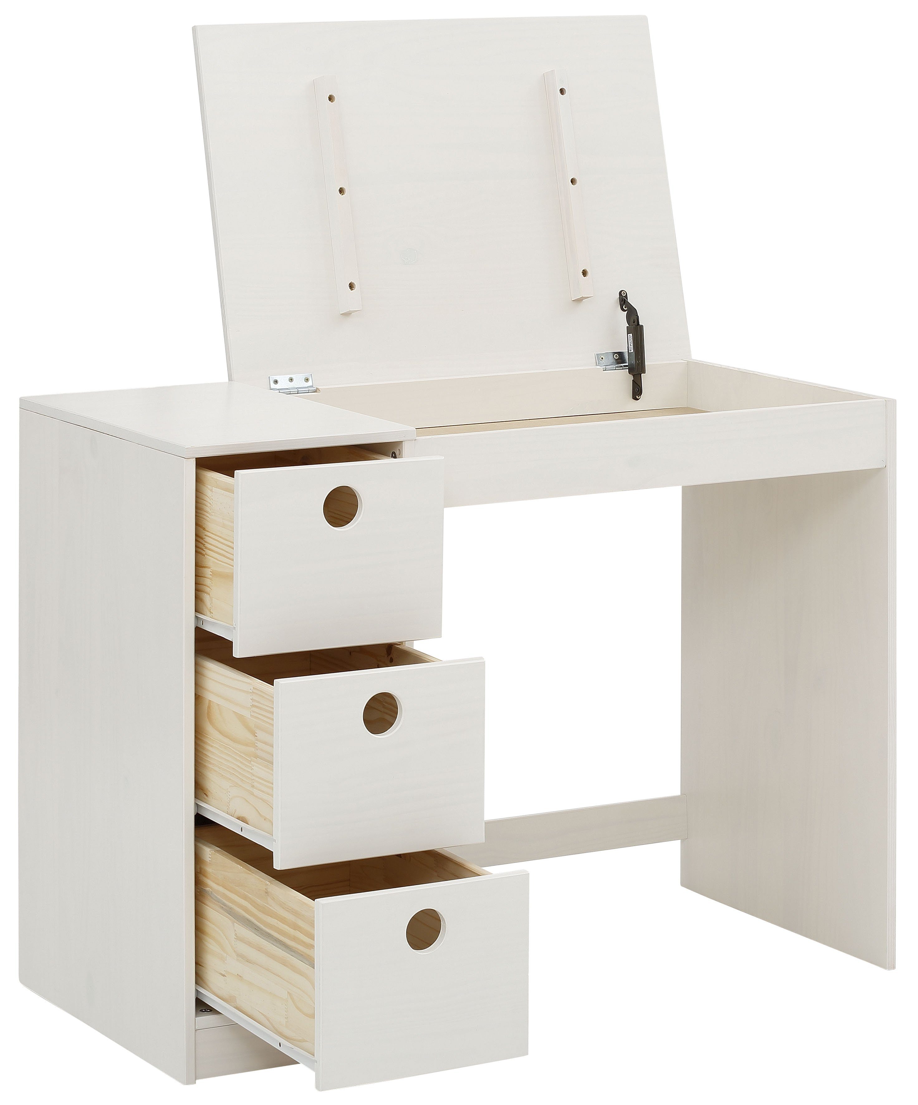 OTTO home Kinderschreibtisch Alpi, Kiefernholz, Wangengestell, mit 3 Schubkästen, Tischbreite 100 cm