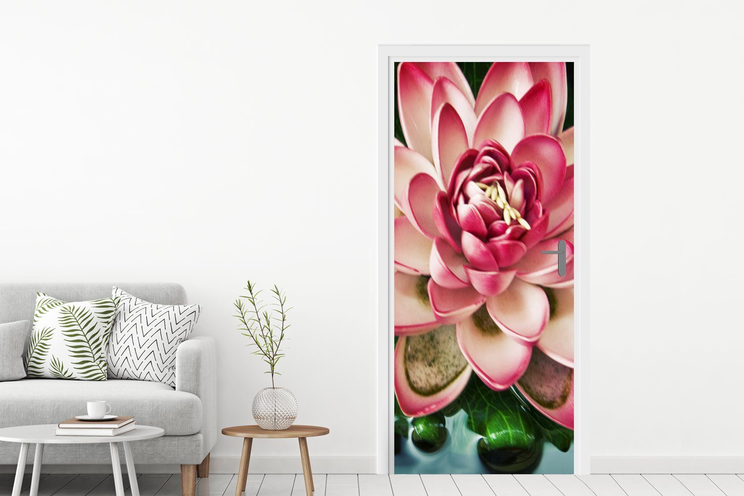 MuchoWow Türtapete Ein Koi-Karpfen rosa bedruckt, 75x205 einer cm St), Blume, Fototapete Tür, für mit Türaufkleber, Matt, (1