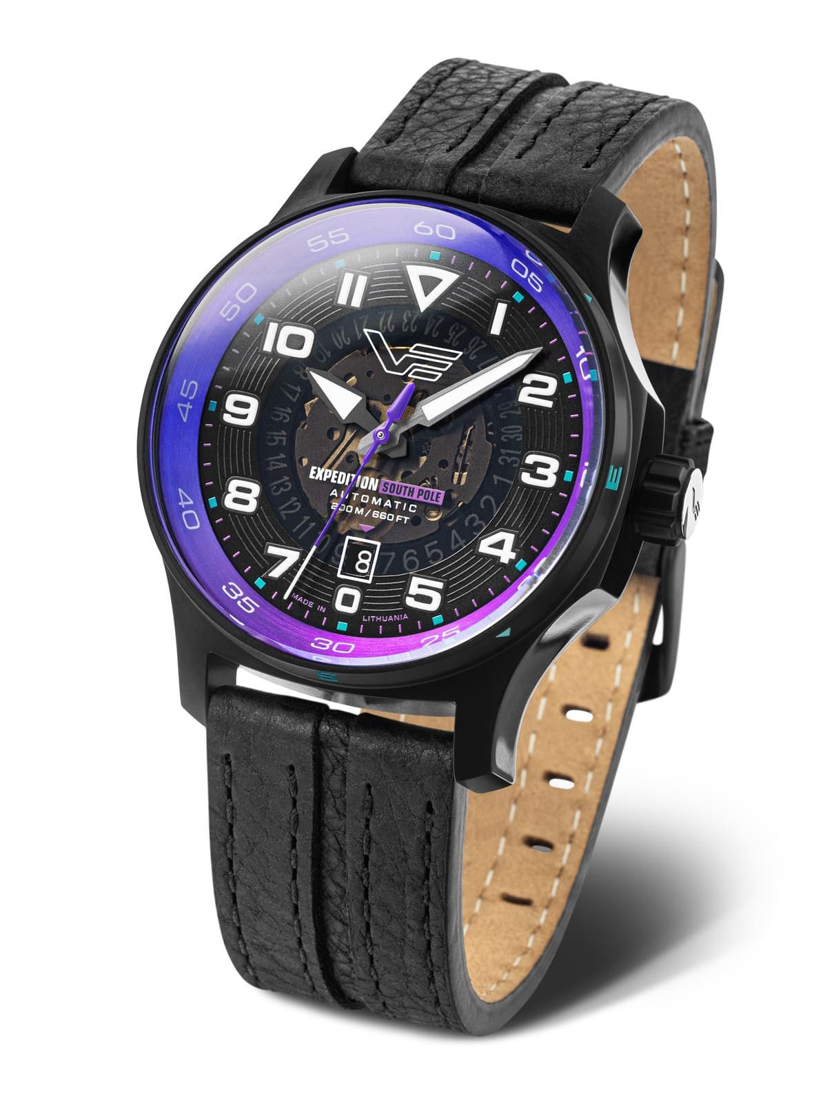 Vostok Europe Automatikuhr Expedition South Pole 592C760, 43 mm, schwarzes Lederband, Automatikwerk, robustes Design, wasserdicht 20 ATM