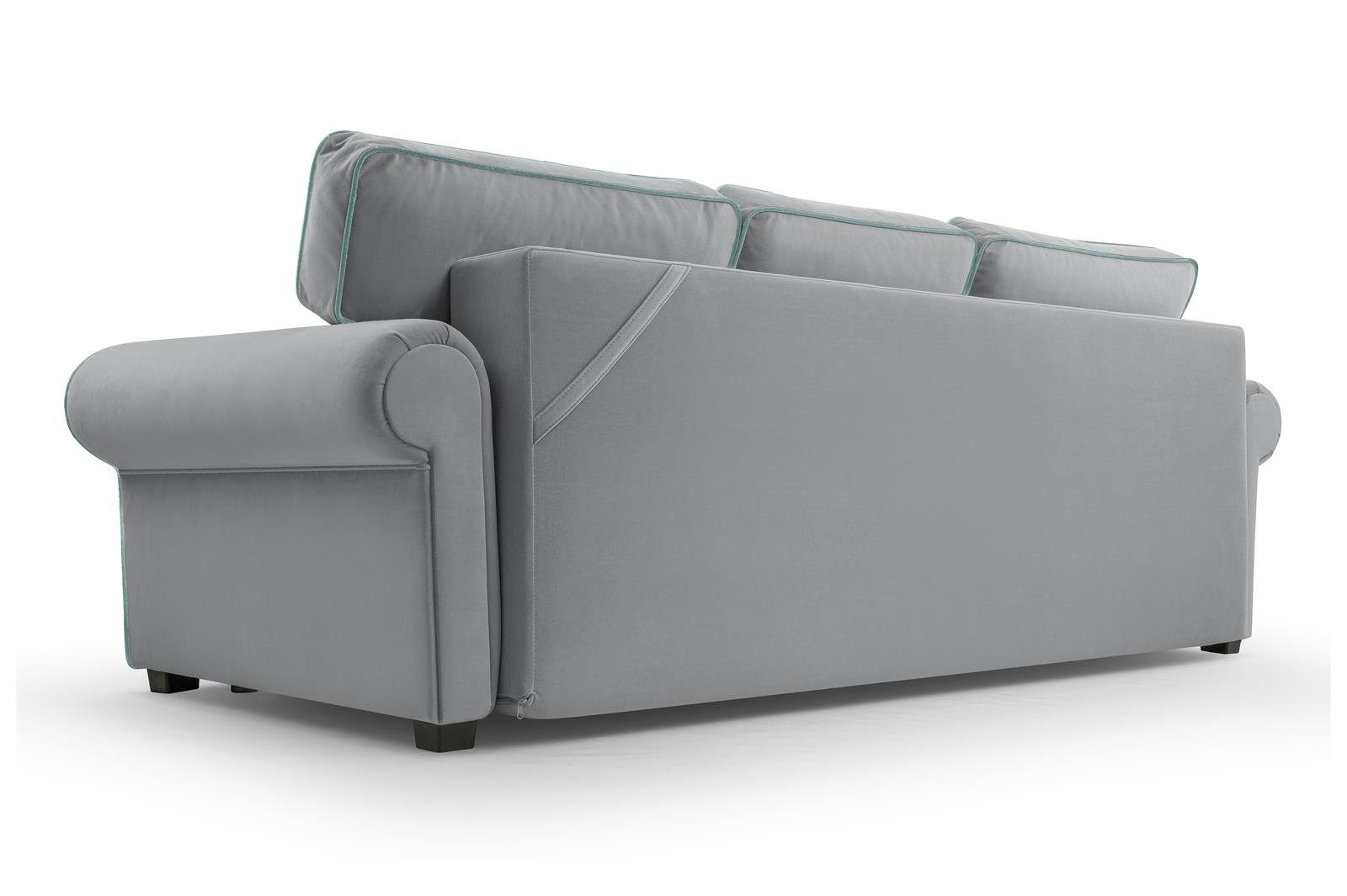 Sofa velvet 3-Sitzer inklusive Schlaffunktion 83 Retro-Stil, 72) BELLO, Beautysofa Veloursstoff, aus Wohnzimmer, Grau (matt Dreisitzer für + Bettkasten, Wellenfedern, in