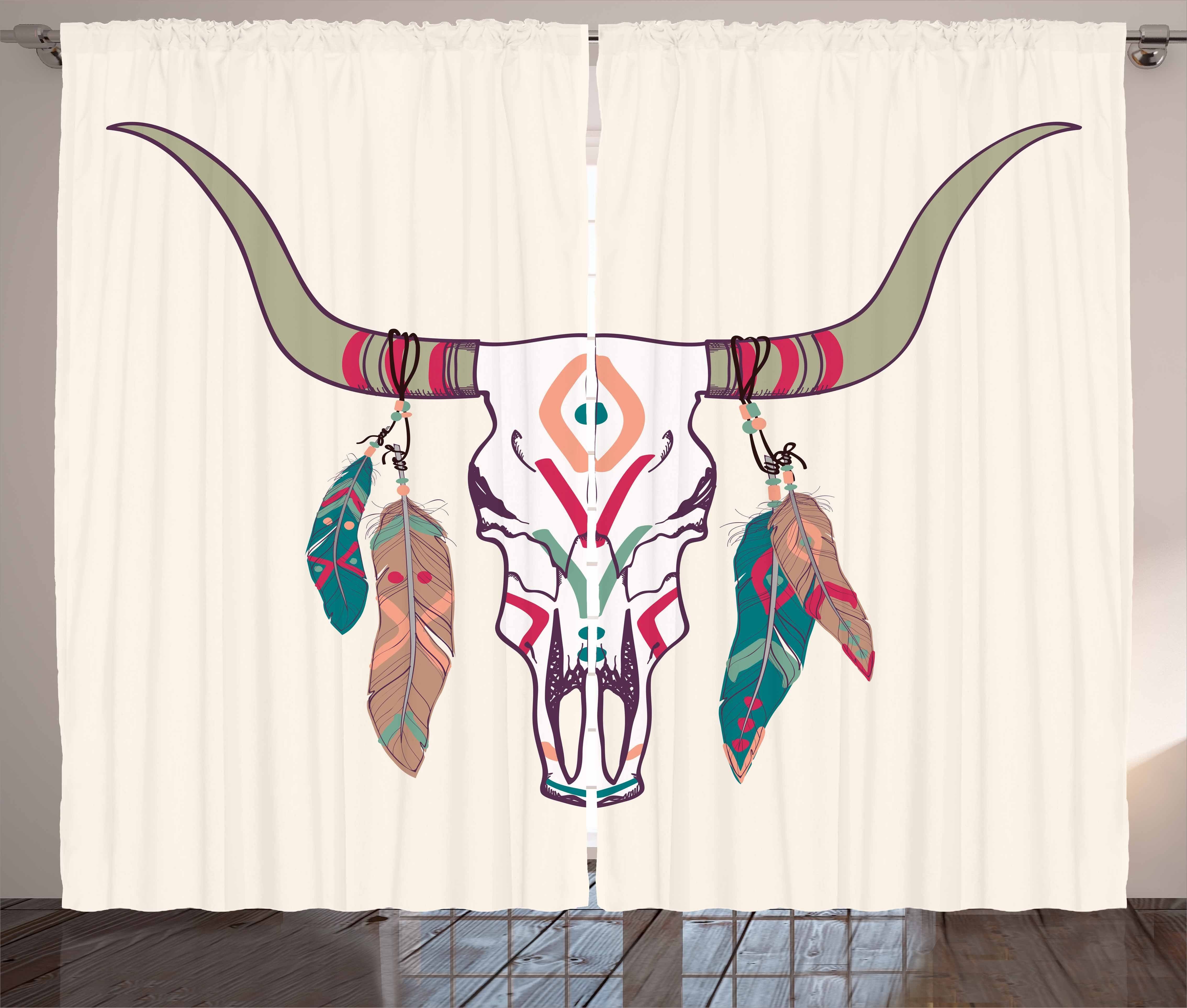 Gardine Schlafzimmer Kräuselband Vorhang mit Schlaufen und Haken, Abakuhaus, Stammes Texas Longhorn Steer