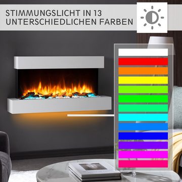 RICHEN Elektrokamin Ignis, Wandkamin mit Heizung 2000W, 3D-Flammeneffekt, LED-Beleuchtung, Fernbedienung, Timer, Thermostat