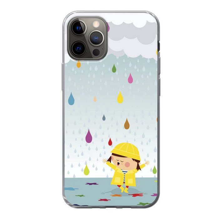 MuchoWow Handyhülle Illustration eines Kindes umgeben von bunten Wassertropfen Handyhülle Apple iPhone 13 Pro Smartphone-Bumper Print Handy