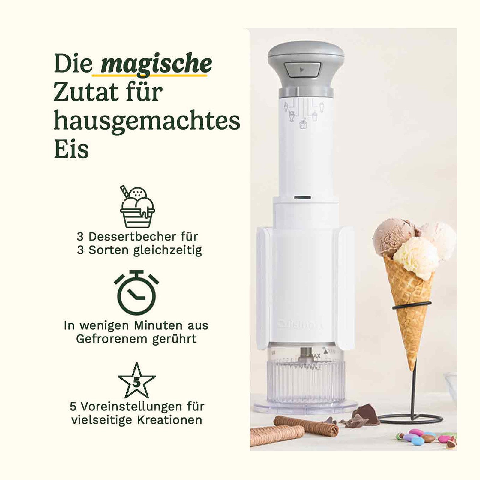 Genius Eismaschine Freeze Wand Eismaschine Set 5-tlg - Eis, Sorbet, Slushie, Milchshake, 2,4 l, 5 voreingestellte Programme