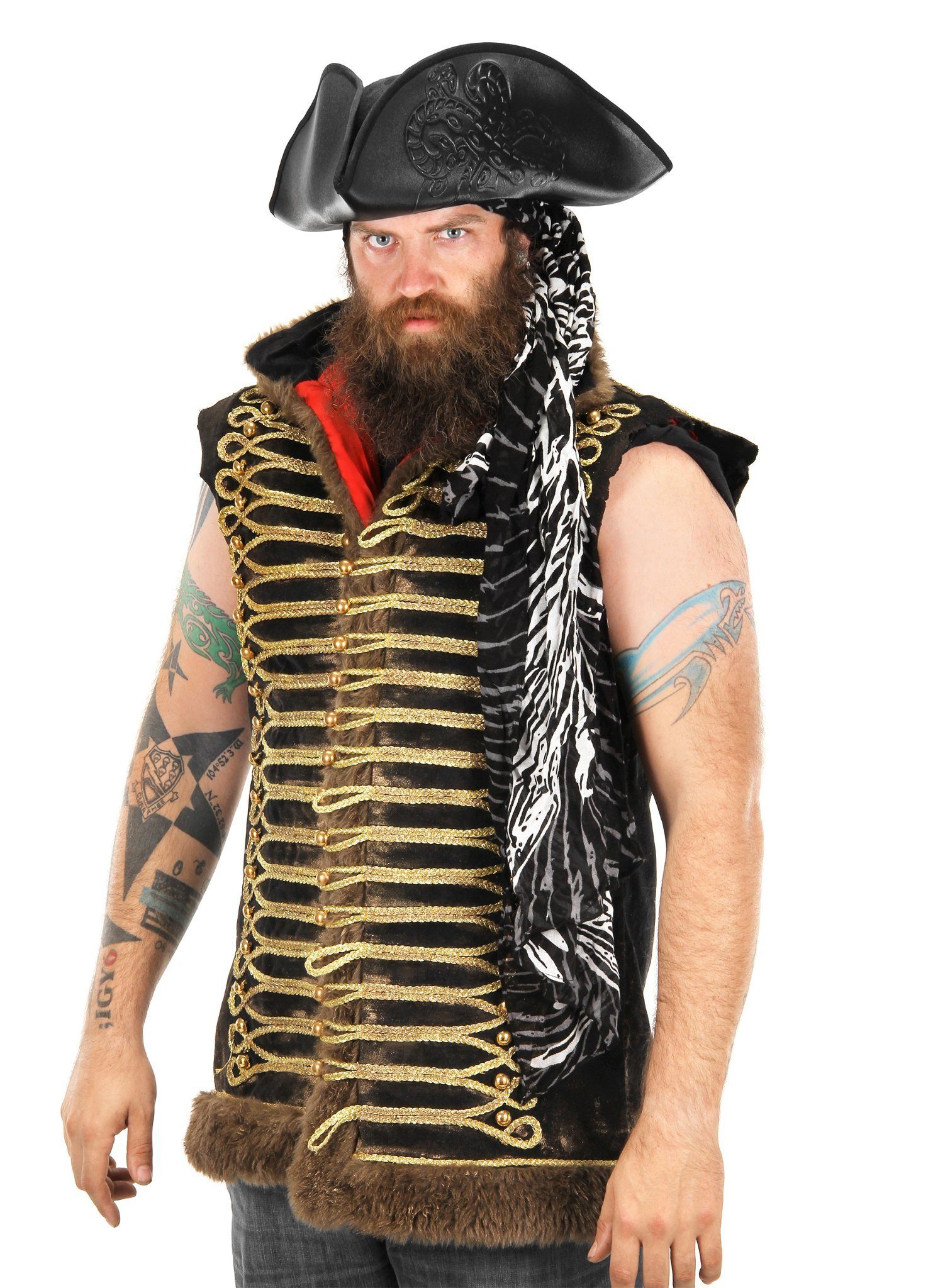 Elope Kostüm Piratenhut Krake, Schwarzer Dreispitz mit eingedrucktem Meerestier