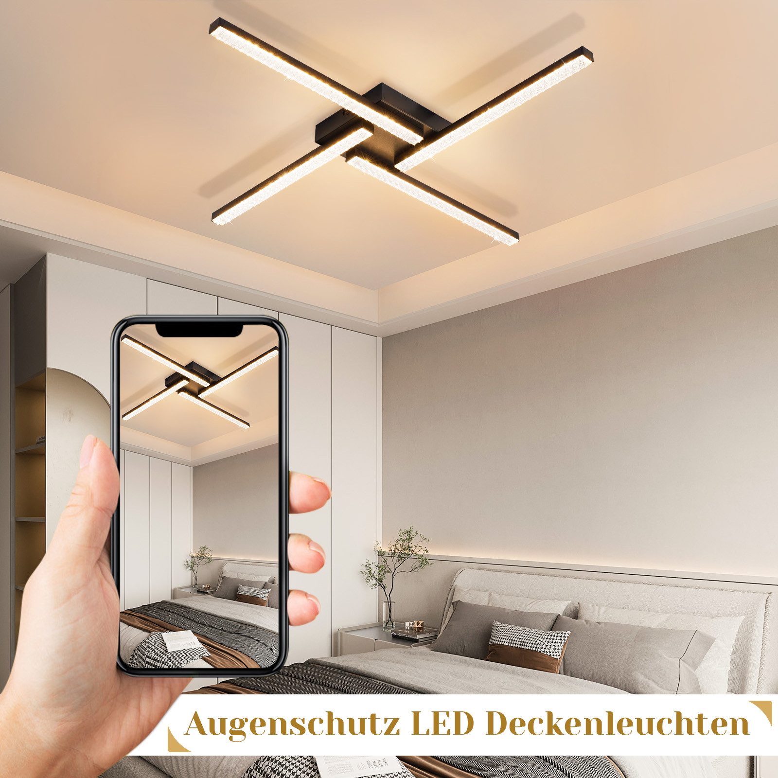 Nettlife LED Deckenleuchte Schwarz Deckenlampe LED 20W 3000K Warmweiß, LED fest integriert, Warmweiß, Schlafzimmer Flur Küche Büro