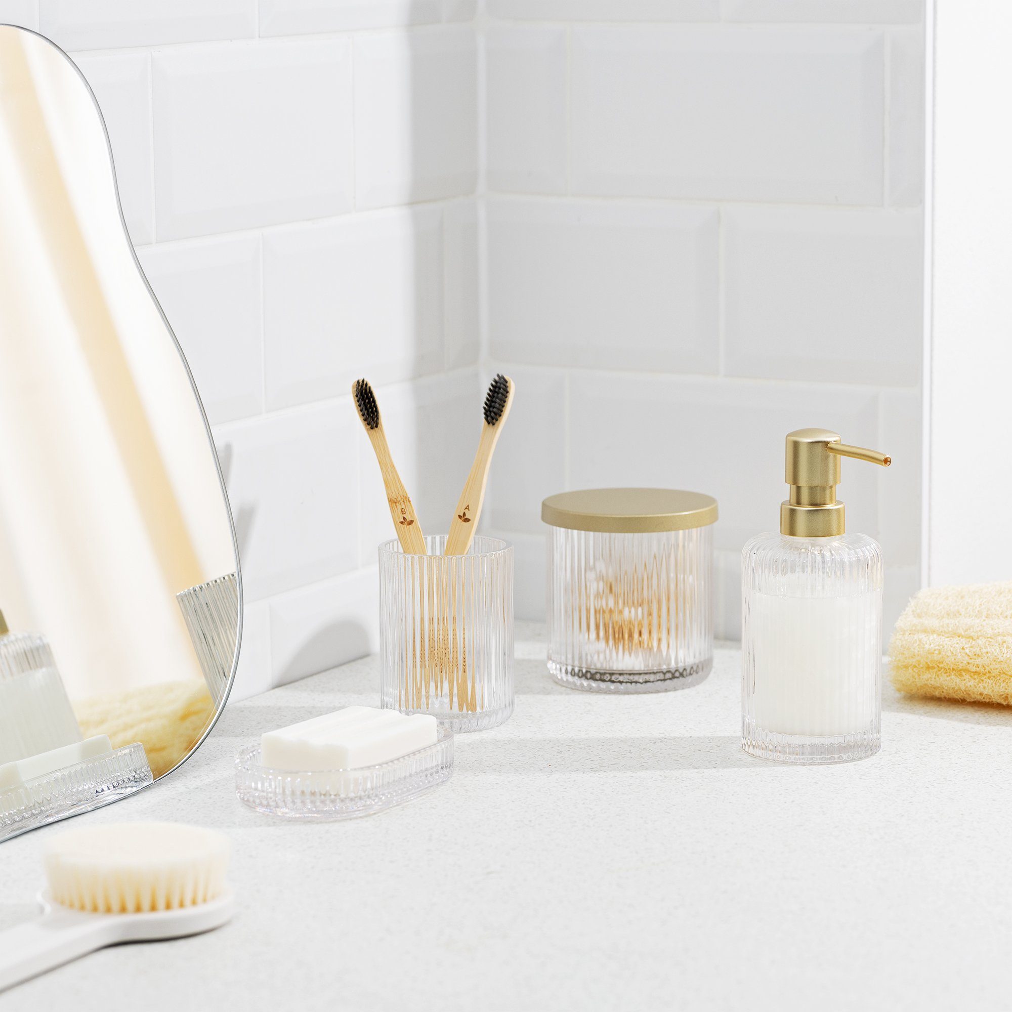 Navaris Badaccessoire-Set Badezimmer Set 4-teilig aus Glas - Badzubehör - B günstig online kaufen