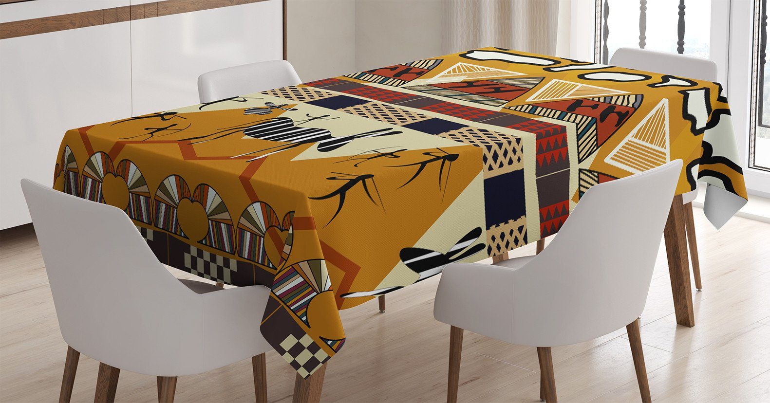 Abakuhaus Tischdecke Farbfest Waschbar Für den Außen Bereich geeignet Klare Farben, Tier Jagd Zebra Tribe Ethnic | Tischdecken