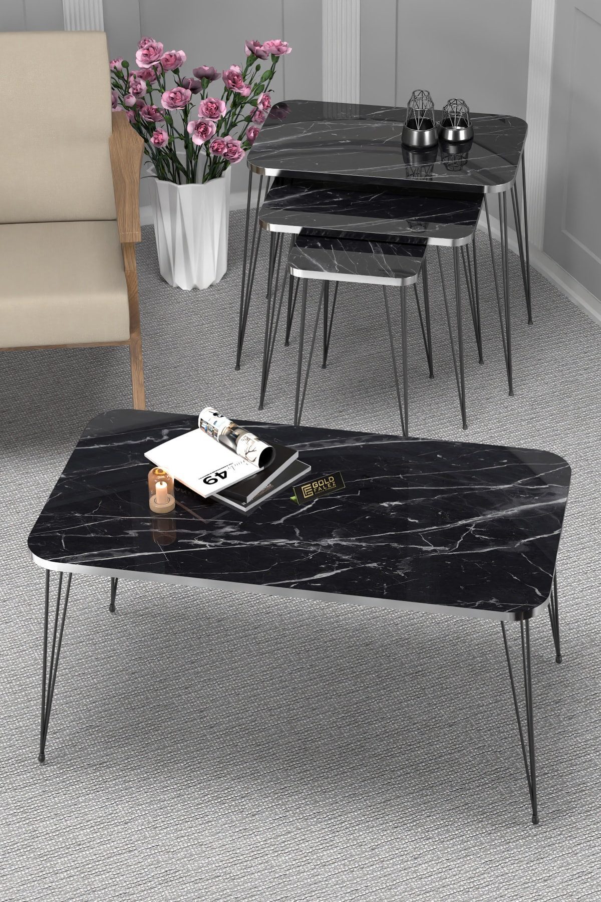 en.casa Couchtisch (4-St., 4-teilig: 1 Couchtisch + 3 Satztische), Marmorop günstig online kaufen