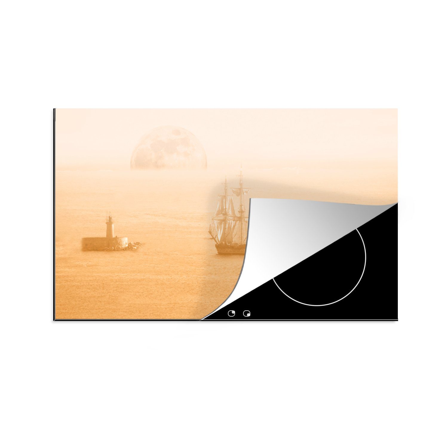 MuchoWow Herdblende-/Abdeckplatte Galeone im Nebel, Vinyl, (1 tlg), 83x51 cm, Ceranfeldabdeckung, Arbeitsplatte für küche