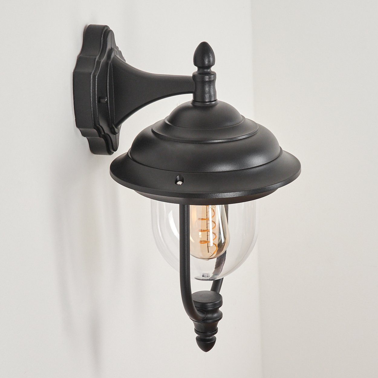 hofstein Außen-Wandleuchte »Sammordenchia« Wandlampe in mit aus Lichteffekt IP43 Außenleuchte Aluminium/Kunststoff Schwarz/Klar, ohne E27, Vintage Leuchtmittel