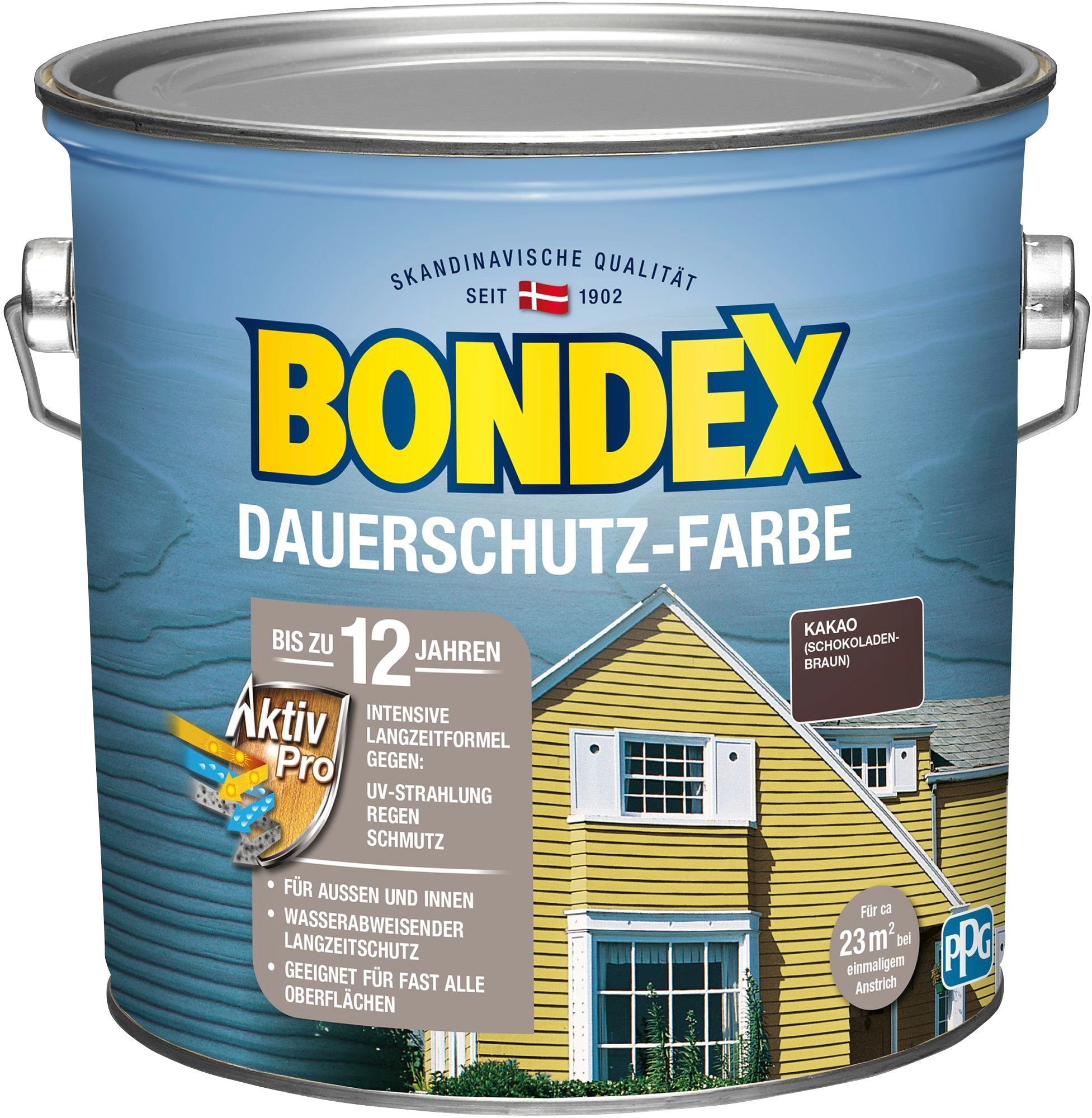Bondex Wetterschutzfarbe DAUERSCHUTZ-FARBE, und Kakao Schokoladenbraun Innen, Langzeitformel Außen für mit Pro Aktiv / Wetterschutz