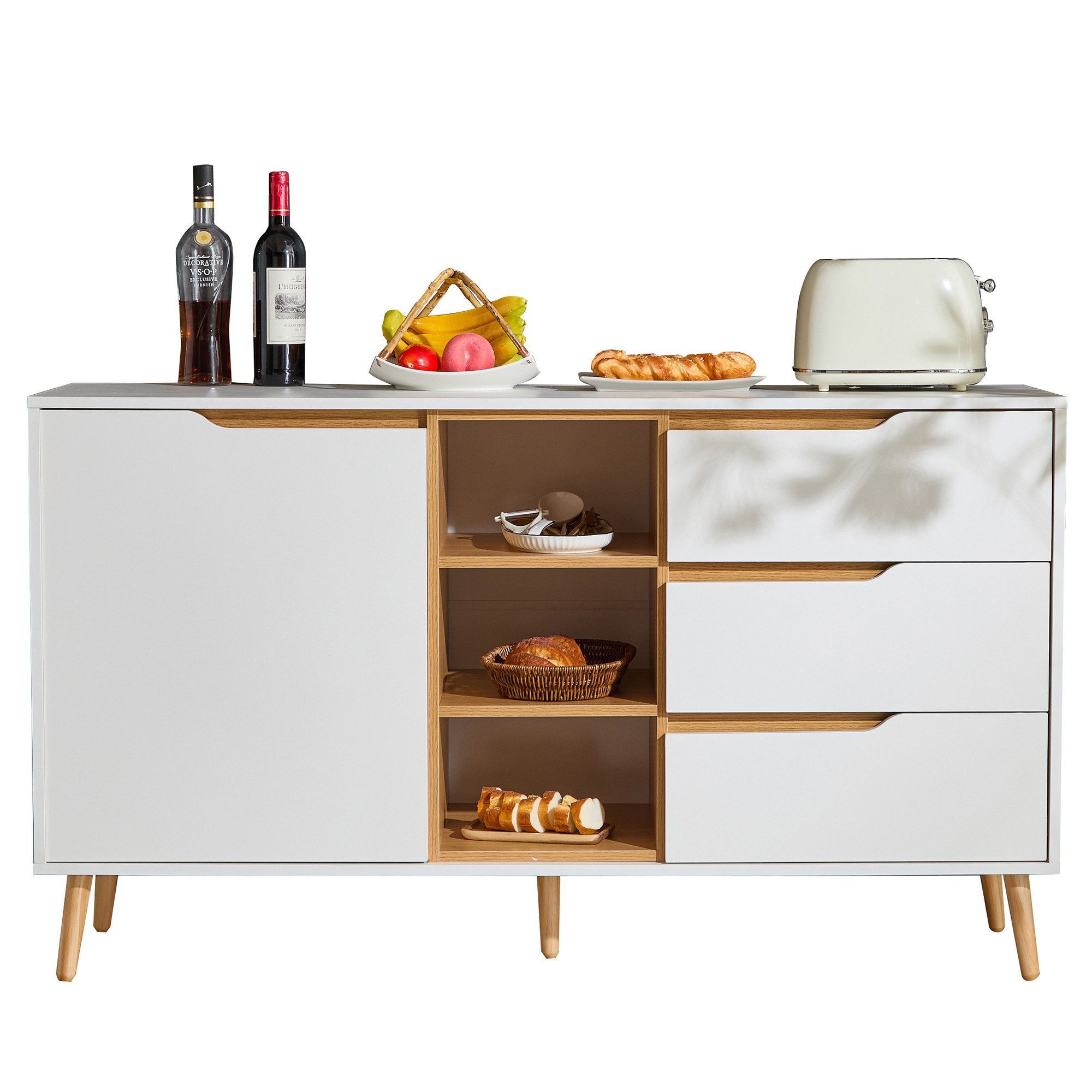 Merax Sideboard, Kommode mit 3 Schubladen,Einlegeböden günstig online kaufen